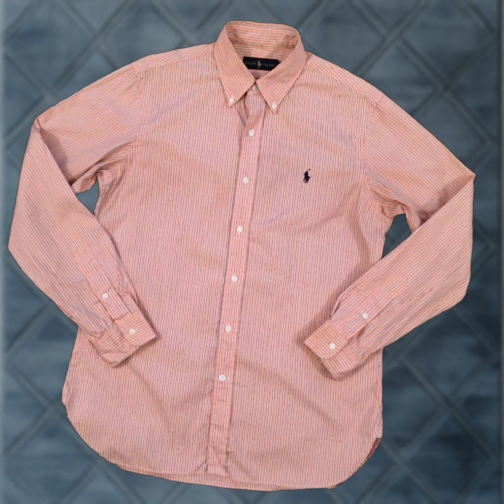 Ralph Lauren Ralph Lauren Shirt Mens 15.5 Orange Blue Striped Long Sleeve Button Up Size US L / EU 52-54 / 3 - 1 Thumbnail