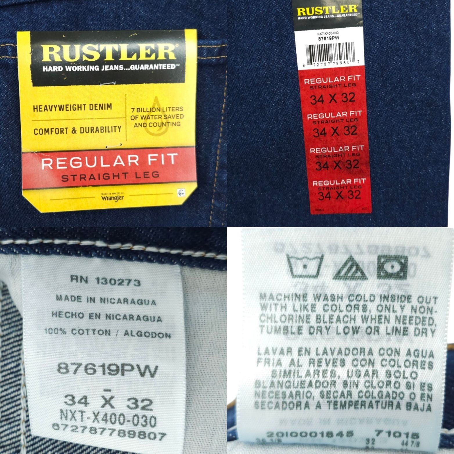 Rustler Rustler Regular Fit Straight Leg Jeans Men 34x32 Heavyweight Size US 34 / EU 50 - 8 Thumbnail