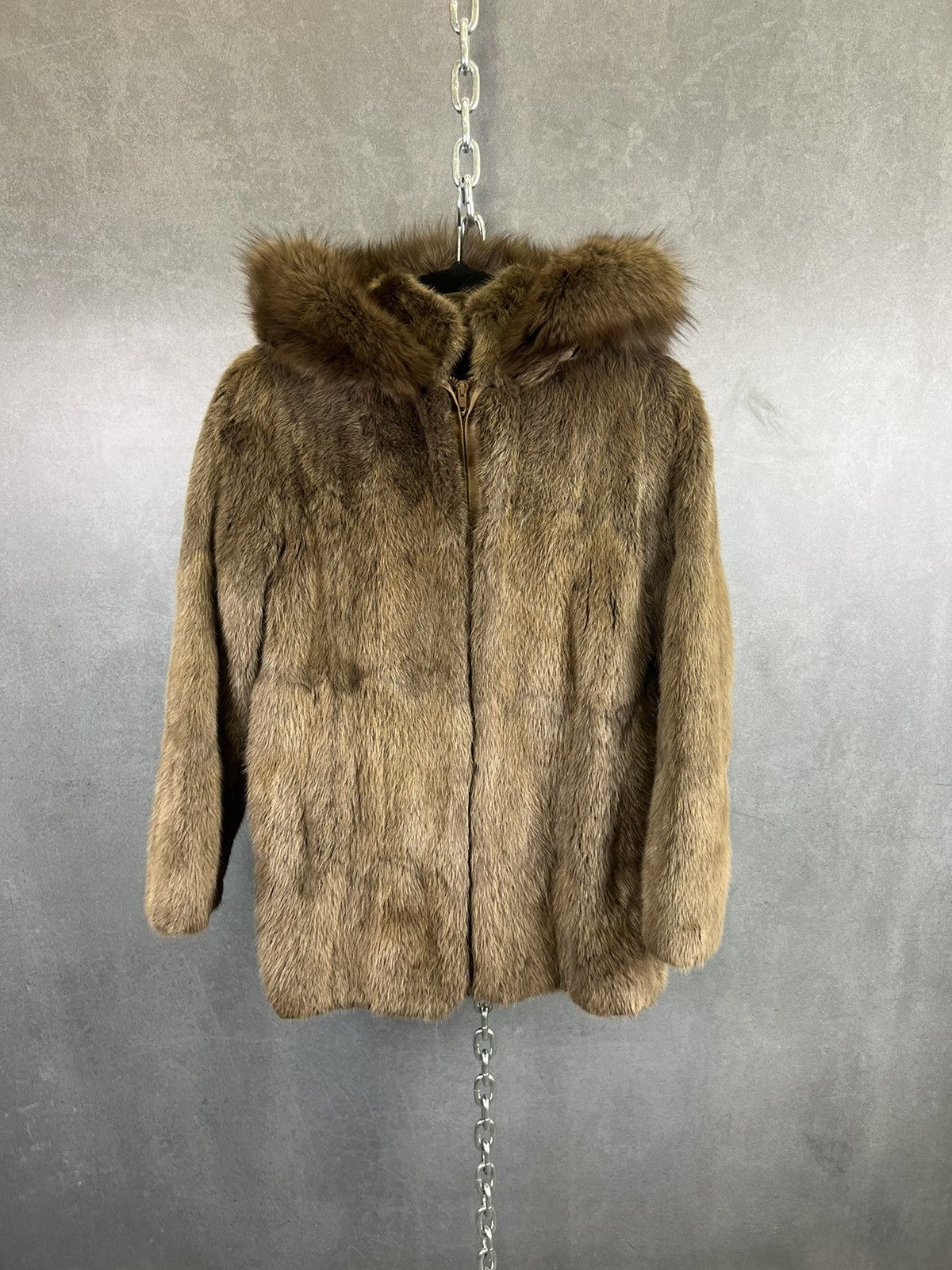 image of Vintage 70's Brown Hooded Fur Coat, Women's (Size Small)