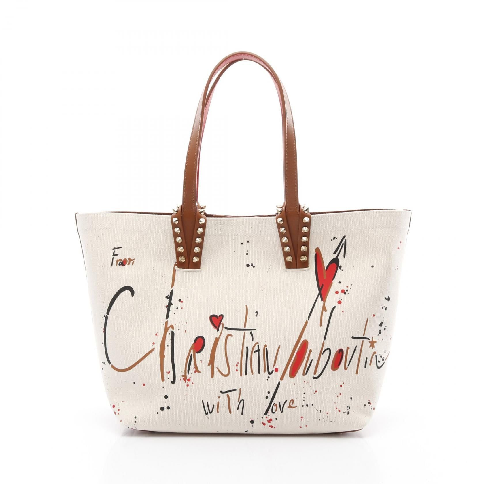 Christian Louboutin Christian Louboutin Cabata Beach Bag Small Handbag Tote Canvas Leather Ivory Brown Multicolor Size ONE SIZE - 1 Thumbnail
