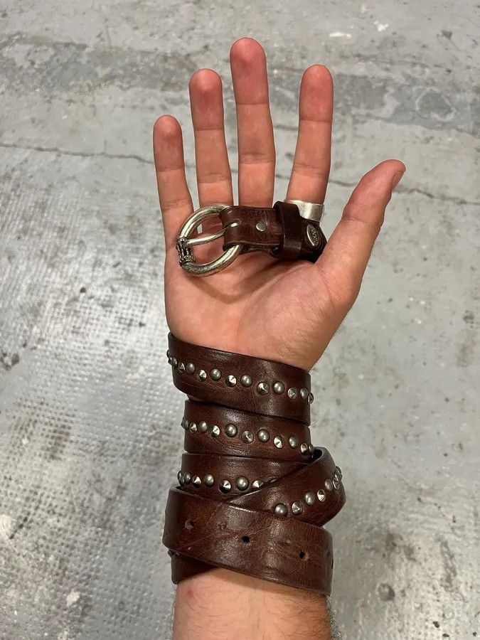 Designer × Vintage 2000s Nanni Studded Brown Leather Belt Size ONE SIZE - 1 Thumbnail