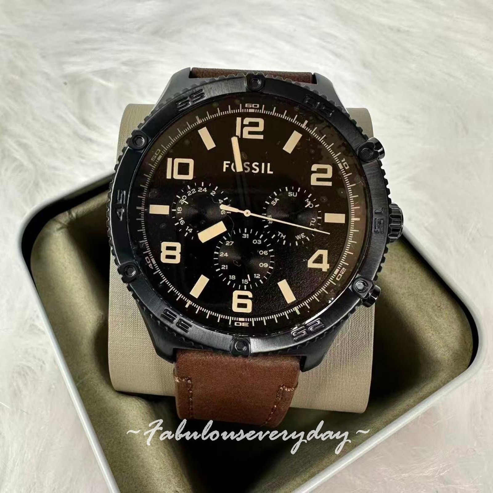 Fossil FOSSIL Men Brox Multifunction Brown Leather Watch Black Dial Size ONE SIZE - 1 Thumbnail