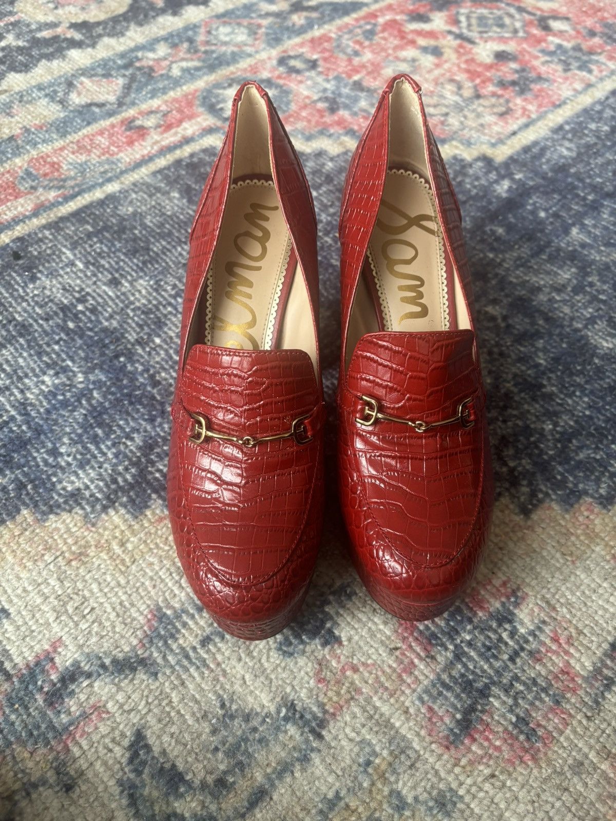 Sam Edelman Red Croc Sam Edelman Aretha Loafer Heels Size US 8.5 / IT 38.5 - 5 Thumbnail