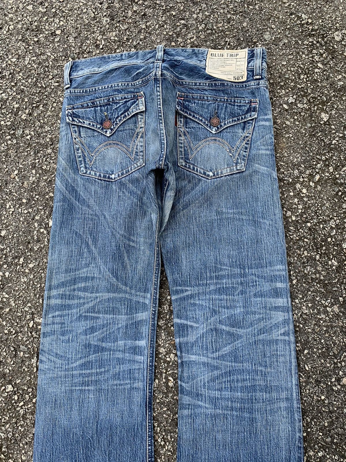 Japanese Brand FLARE💥EDWIN 503 FADED & RUSTY DISTRESSED DENIM Size US 35 - 7 Thumbnail