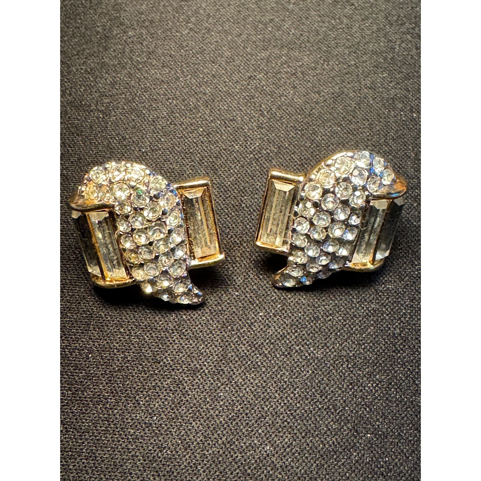 Monet Vintage Monet Gold Tone Earrings Baquette & Round Rhinestone Size ONE SIZE - 2 Thumbnail
