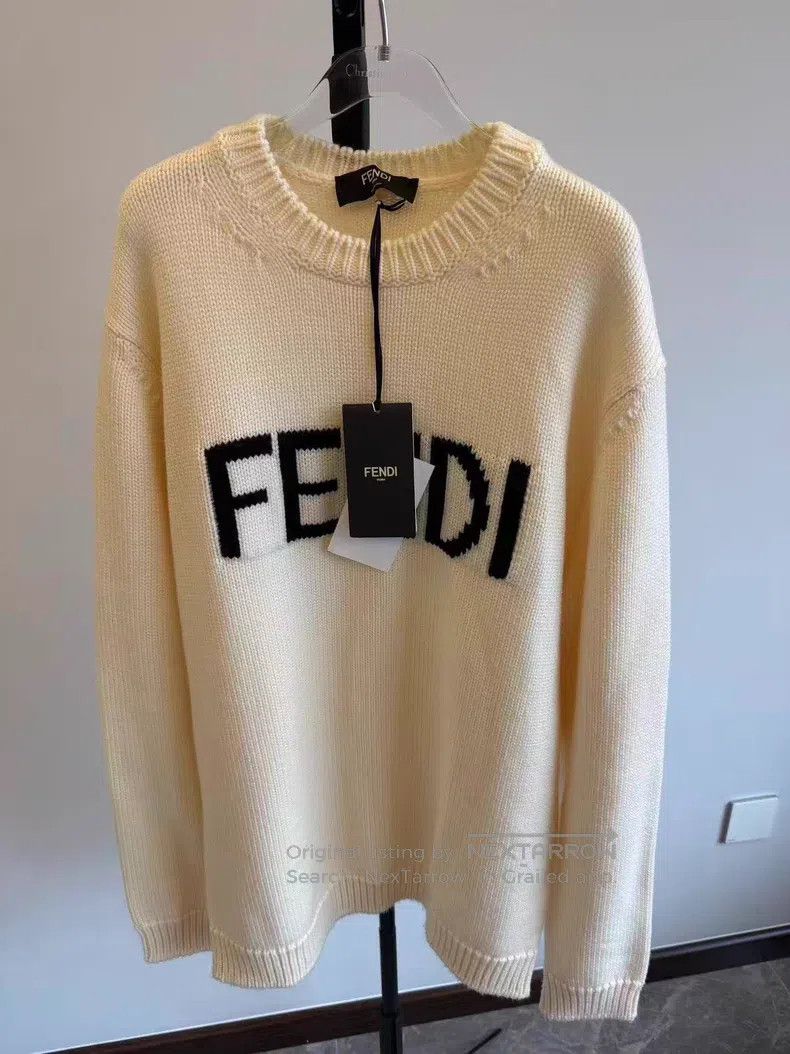 Fendi Fendi Beige Big Logo Letter Knit Sweater Size US XL / EU 56 / 4 - 1 Thumbnail