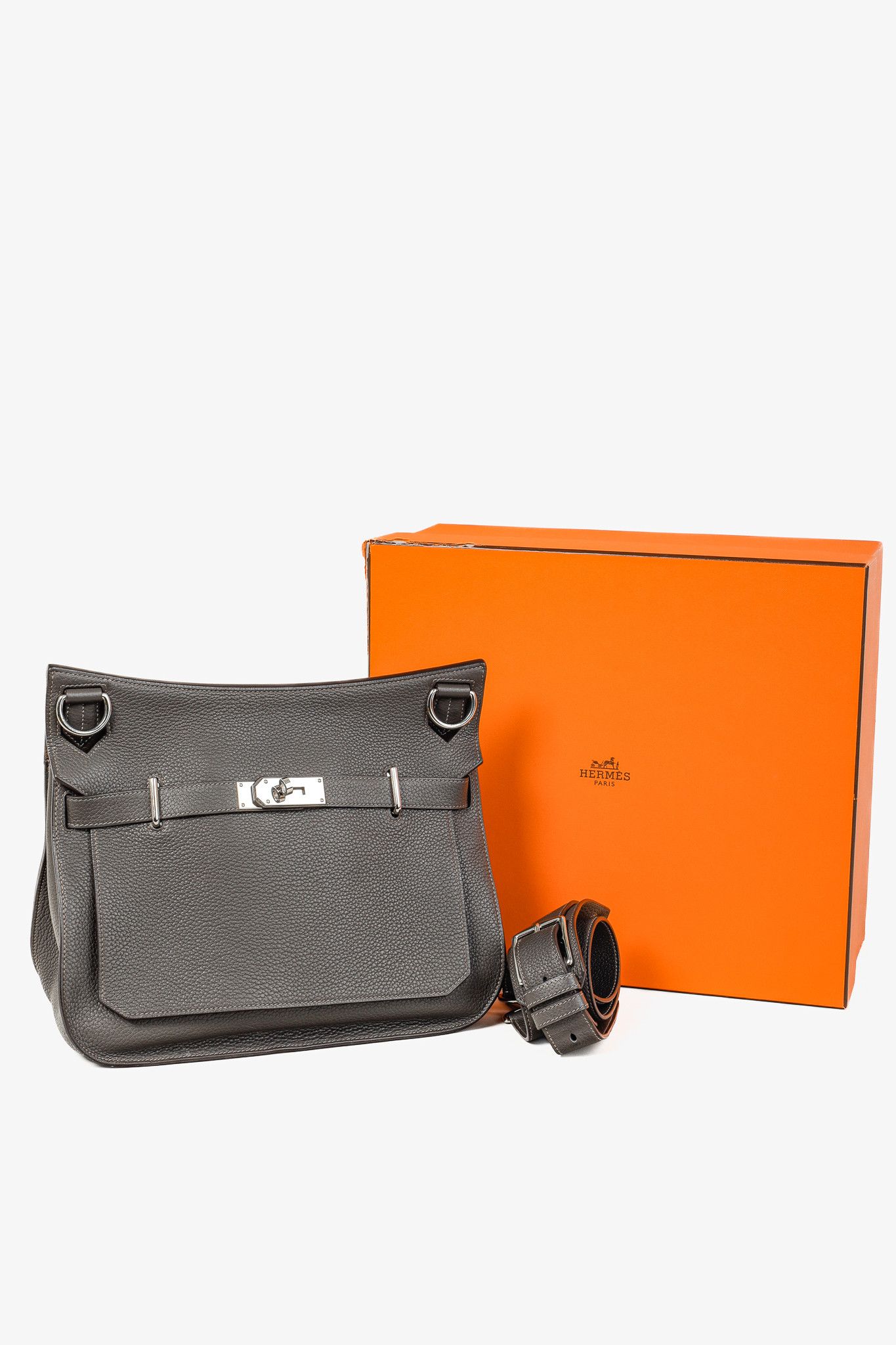 Hermes Hermes Jyspiere 34 Taurillon Clemence Graphite & Etoupe Bag Size ONE SIZE - 15 Thumbnail