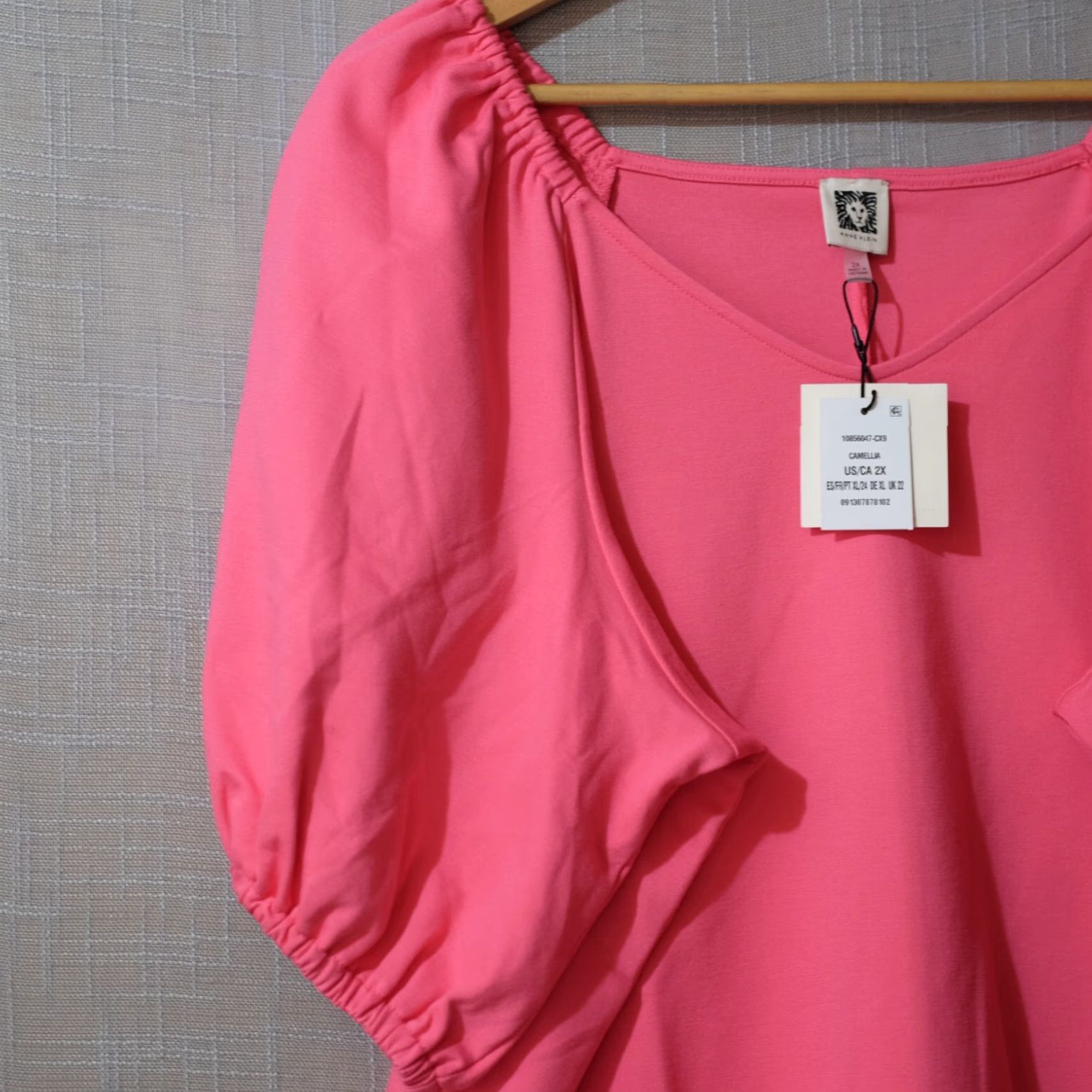 Anne Klein NWT! Anne Klein Puff Sleeve Blouse Pink Sweetheart Neck Women's 2X #H67-9 Size XXL / US 16-18 / IT 52-54 - 2 Thumbnail