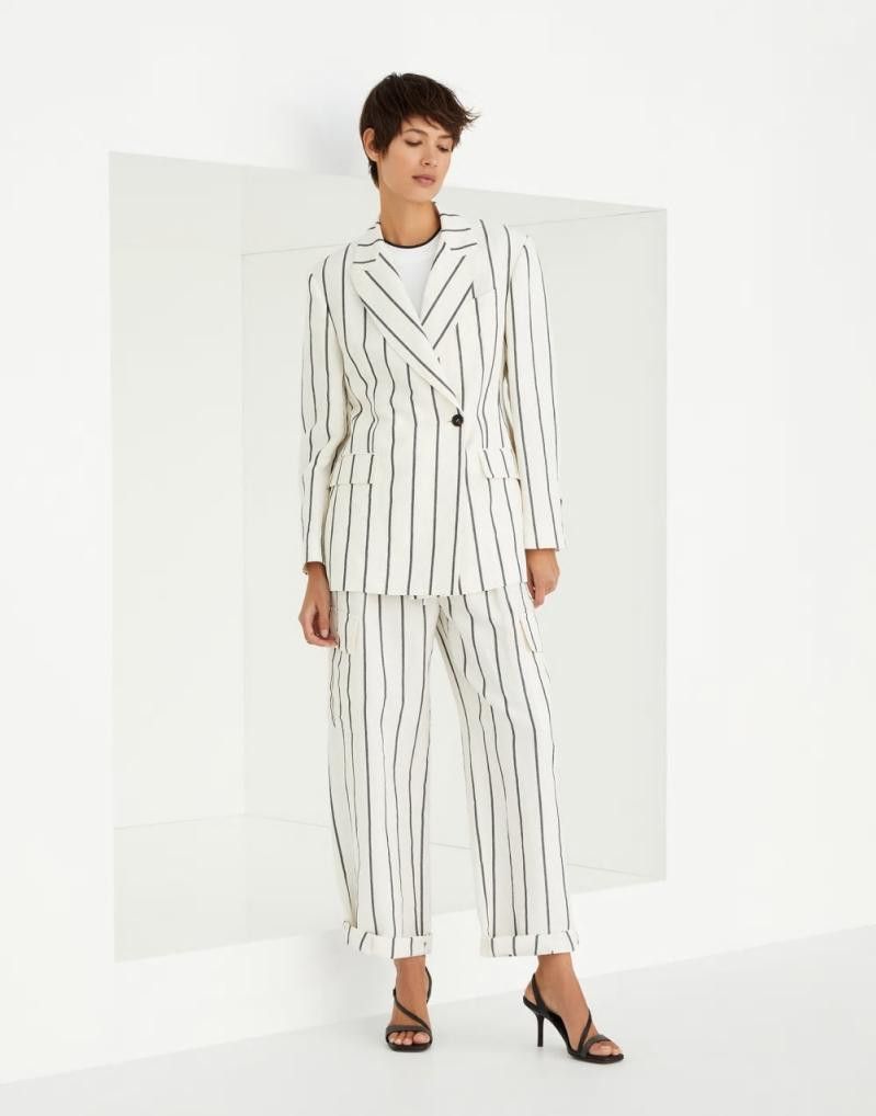 Brunello Cucinelli o1la1rc1a0425 Ladys Pants Suit in White Size XL / US 12-14 / IT 48-50 - 1 Thumbnail