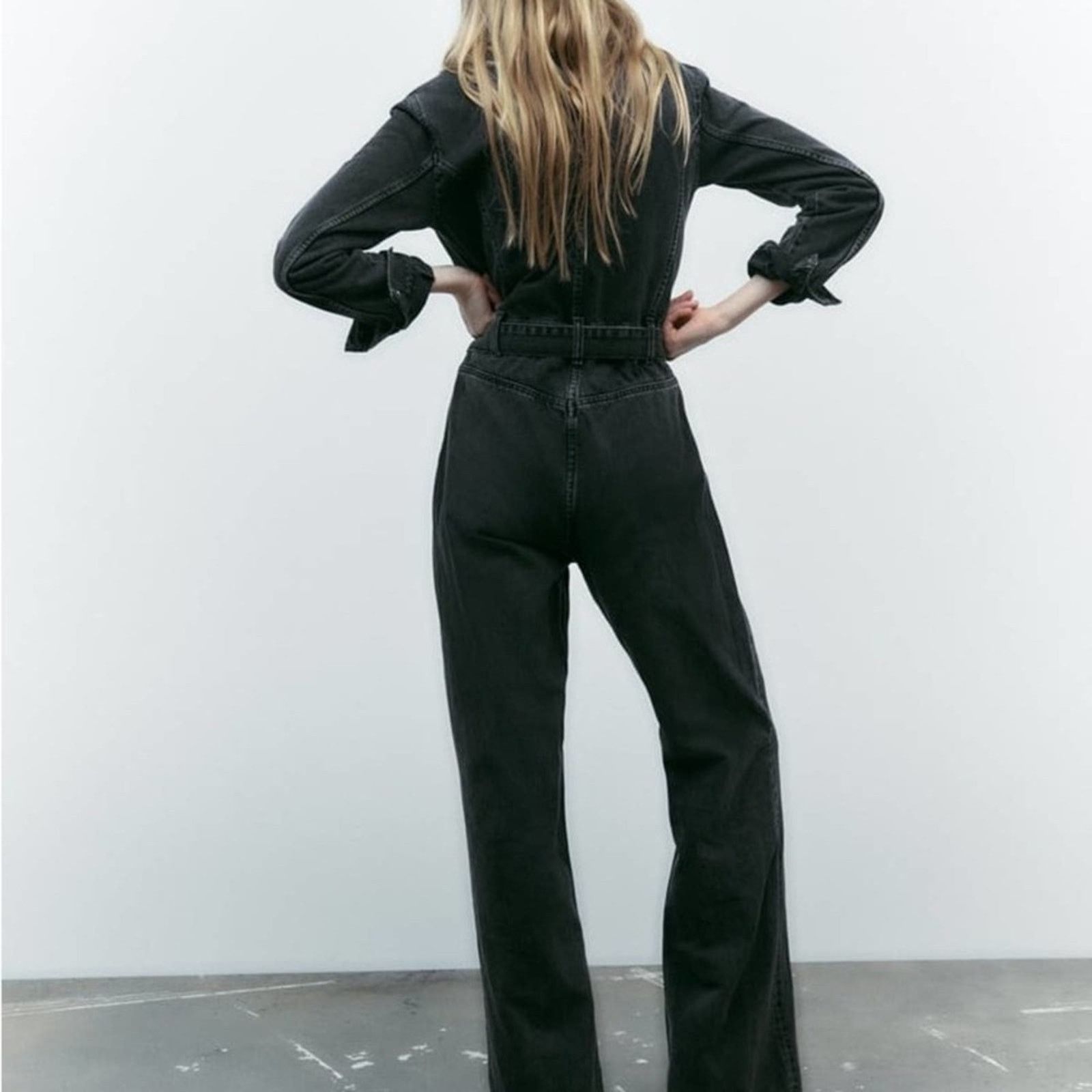 Zara ZARA FULL LENGTH TRF DENIM JUMPSUIT ANTHRACITE GREY Size 26" / US 2 / IT 38 - 9 Thumbnail