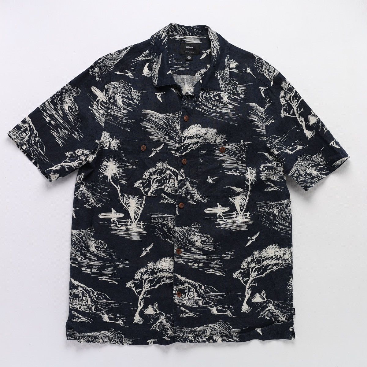 Finisterre Linen Short Sleeve Shirt Printed Hawaii Floral in Blue, Men's (Size M) — image 3 of 6