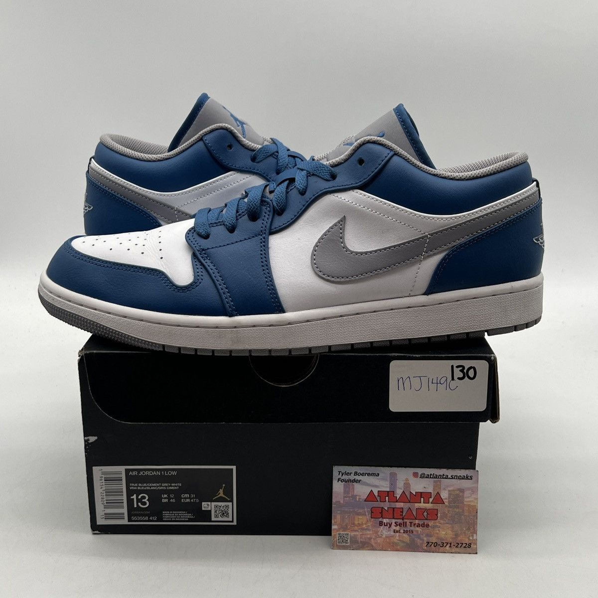 Nike Air Jordan 1 low true blue cement Size US 13 / EU 46 - 1 Thumbnail