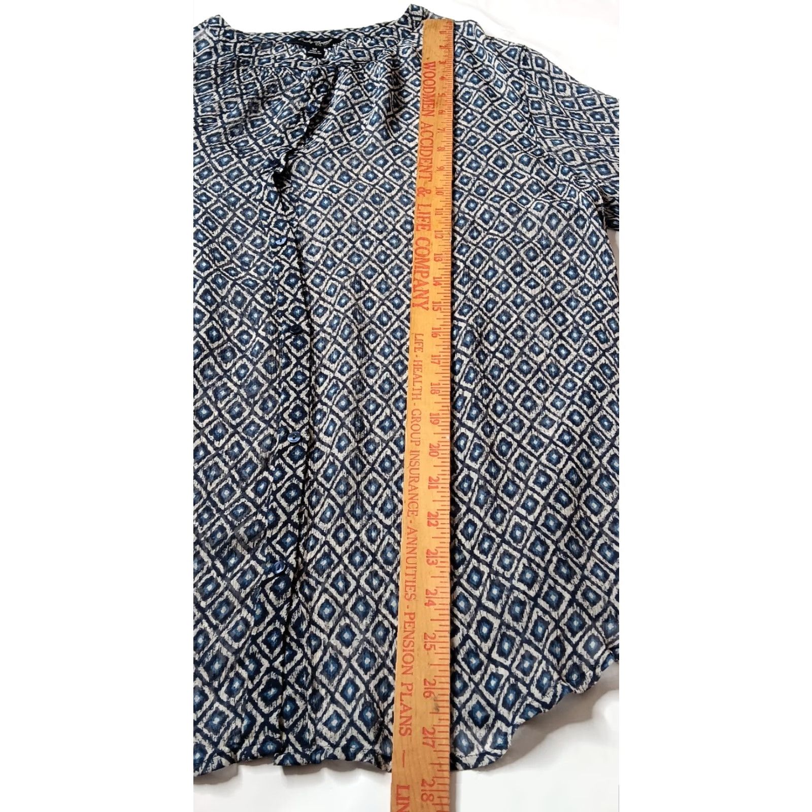 Lucky Brand Lucky Brand Blouse Shirt Women Medium Long Sleeve Sheer Blue Geometric Diamond Button Up Shirt Size M / US 6-8 / IT 42-44 - 5 Thumbnail