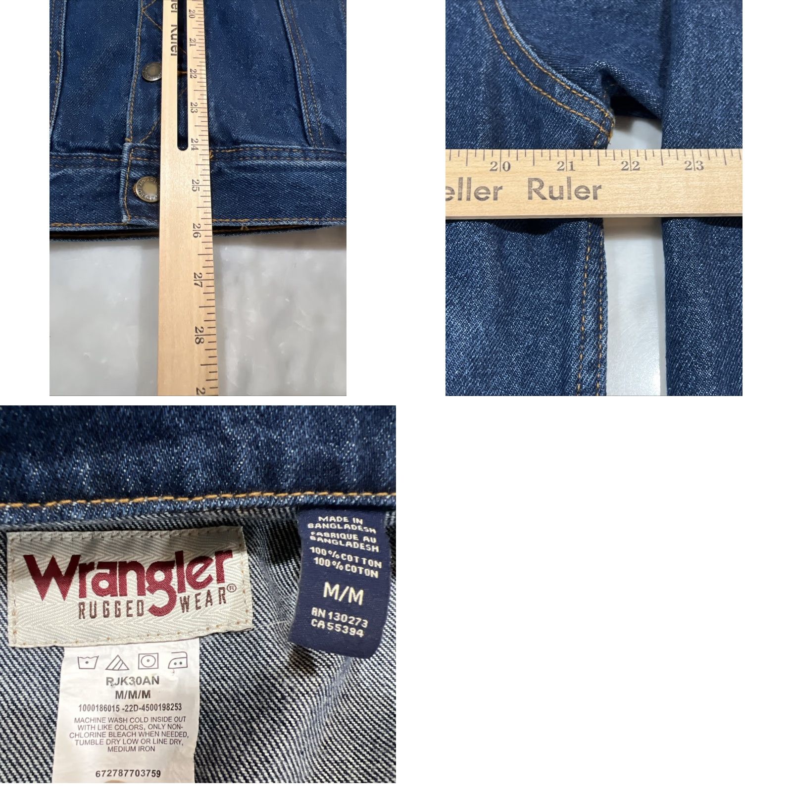 Wrangler Wrangler Rugged Wear Denim Jacket Men M Blue RJK30AN Trucker Dark Bomber Jacket Jeans Style Size US 31 - 9 Thumbnail