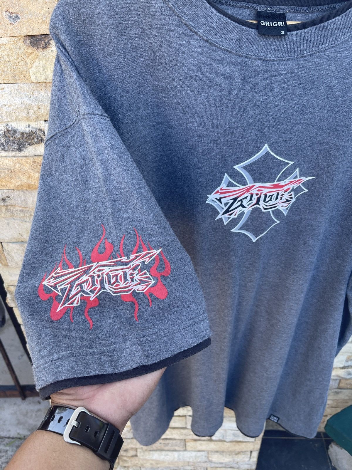 If Six Was Nine × Vintage Last Drop🔥Rare🔥Vintage Gri Gri Fire Big Logo T-Shirt Size US XXL / EU 58 / 5 - 5 Thumbnail