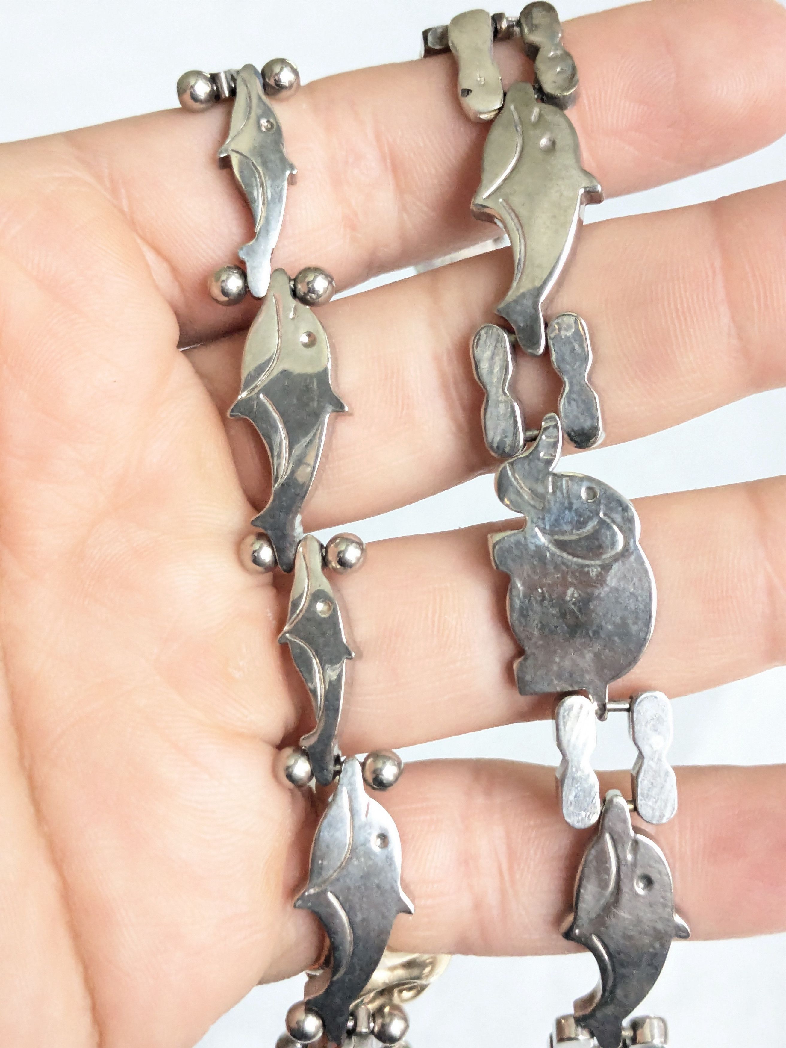 Jewelry Vintage Sterling Silver Bracelets Dolphin Elephant Whale Size ONE SIZE - 16 Thumbnail