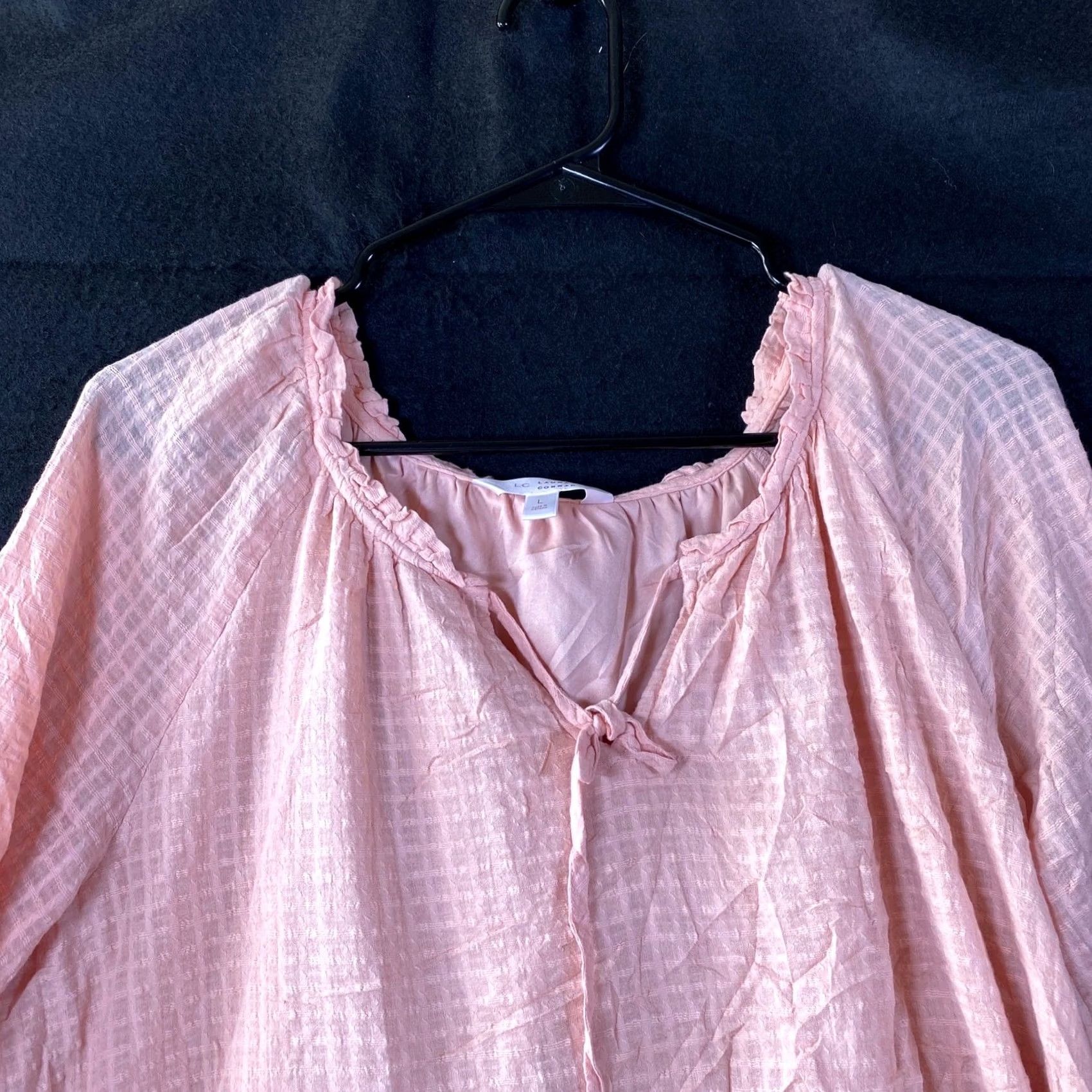 Lauren Conrad Lauren Conrad Blouse Womens Blush Pink Checkered Lined Long Sleeve Boho Casual Workwear Shirt L Size L / US 10 / IT 46 - 2 Thumbnail