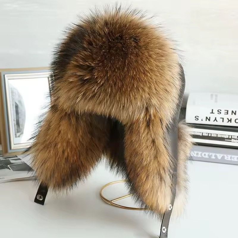 Other Real Raccoon Fur Natural Winter Russian Ushanka Trapper Hat Size ONE SIZE - 2 Thumbnail