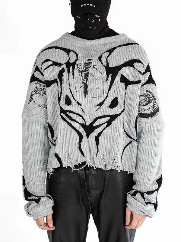 Japanese Brand Y2k style pullover sweater with holes in Harajuku style Size US L / EU 52-54 / 3 - 2 Thumbnail