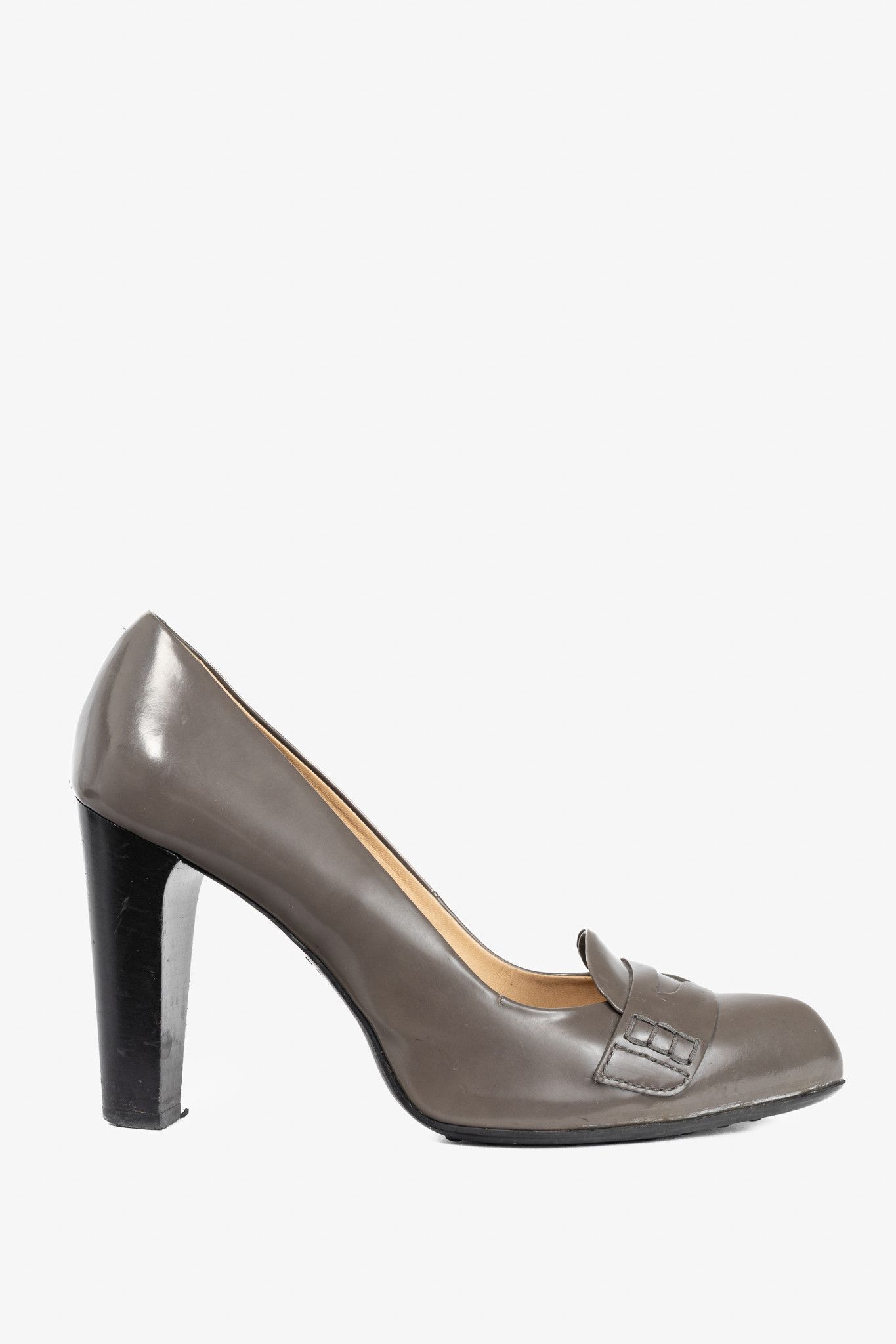 Tod's Tod’s Taupe Buffed-Leather Penny-Loafer Pumps Size US 10 / IT 40 - 1 Thumbnail