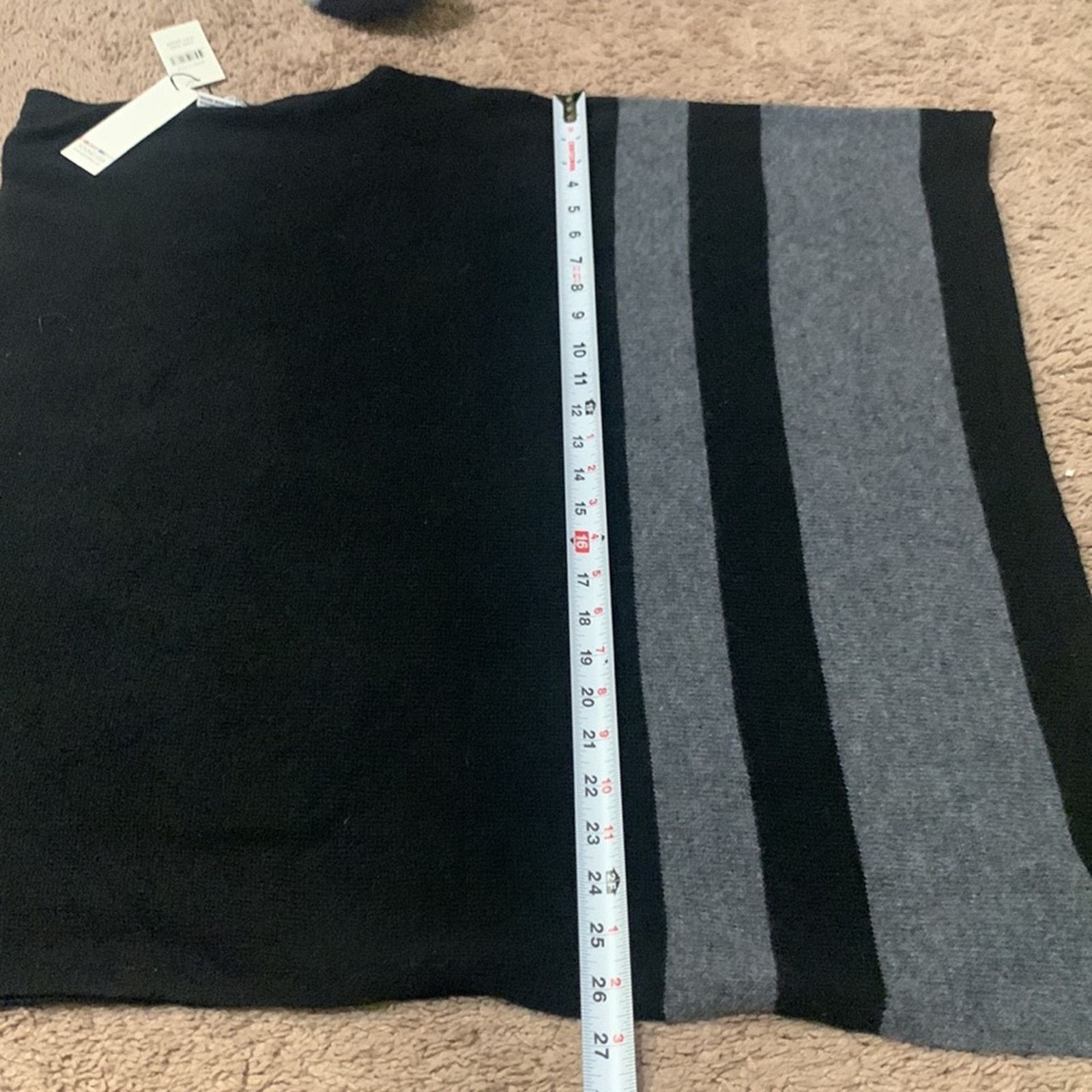 Vintage Cashmere blend poncho shawl black & gray striped Size ONE SIZE - 11 Thumbnail