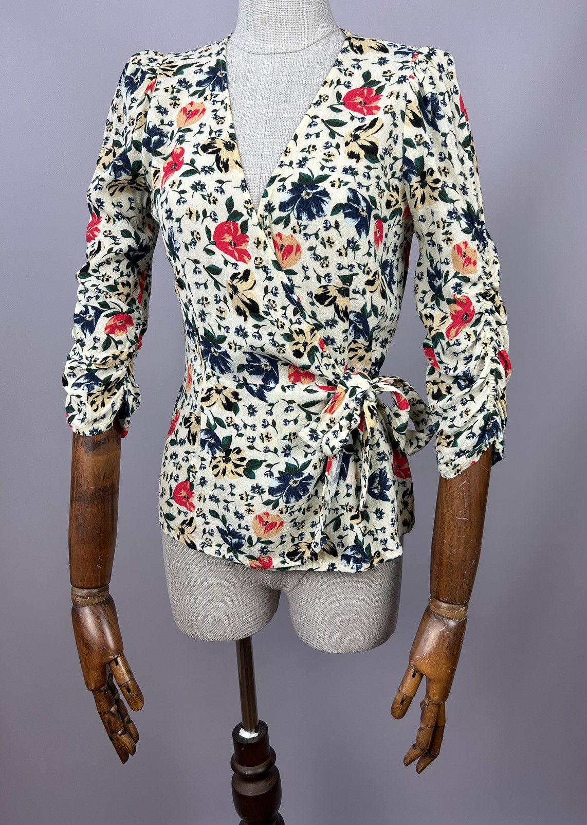 ba&sh Ba&Sh Paco Floral Wrap Top In Ecru 100% Viscose Size 0 XS Size XS / US 0-2 / IT 36-38 - 2 Thumbnail