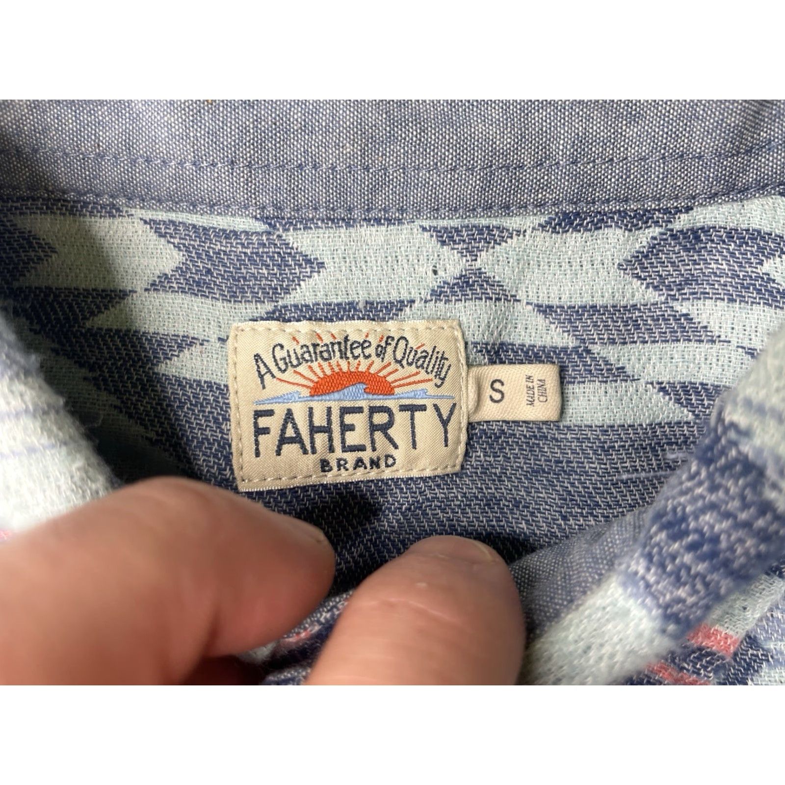 Faherty Faherty Shirt Mens S Aztec Geometric Cotton Flannel Button Up Long Sleeve Collared Spread Pockets Multicolor Size US S / EU 44-46 / 1 - 3 Thumbnail