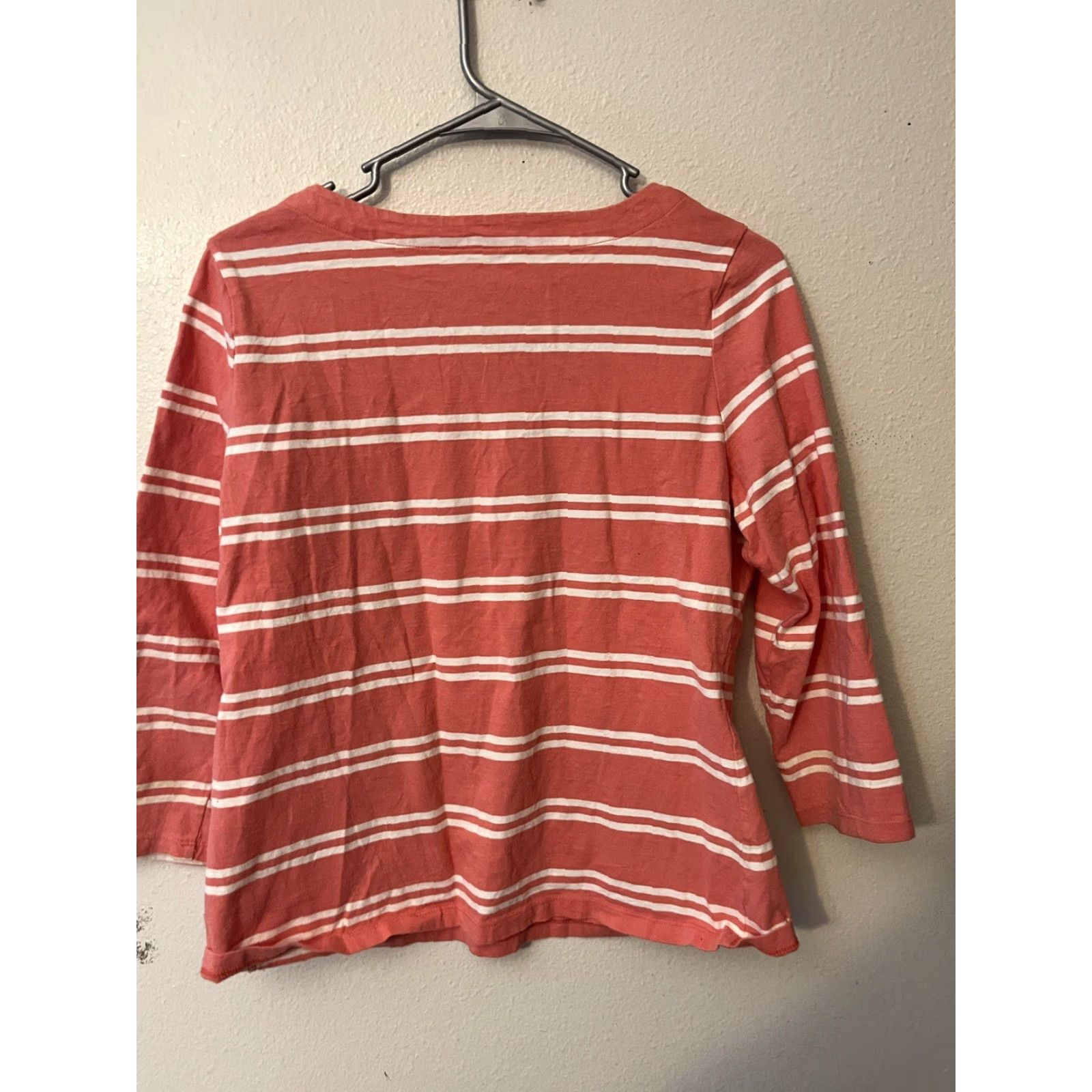 Charter Club Charter Club Sweater Knit Pullover Womens P/L Coral Striped Button Shoulder Lightweight Pullover 100% Cotton Petite Size Size L / US 10 / IT 46 - 3 Thumbnail