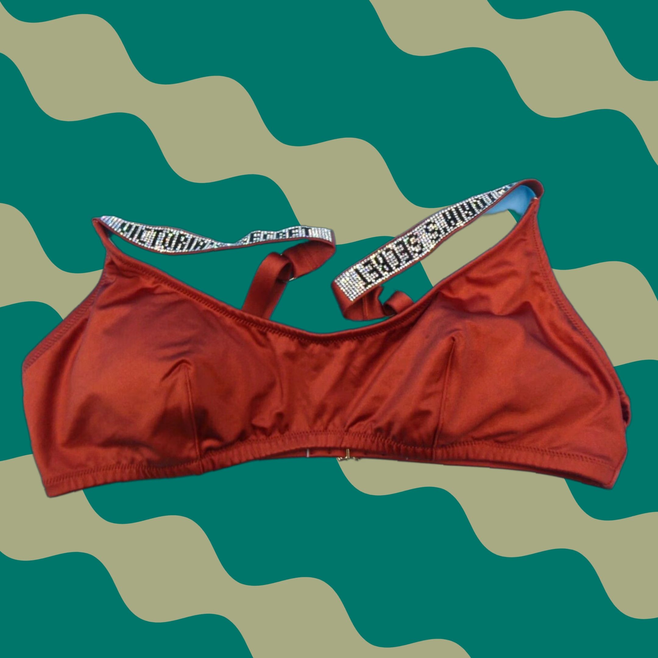 Viktoria's Secret Large Bikini Top Padded Brown Bling Strap VS Swimsuit New