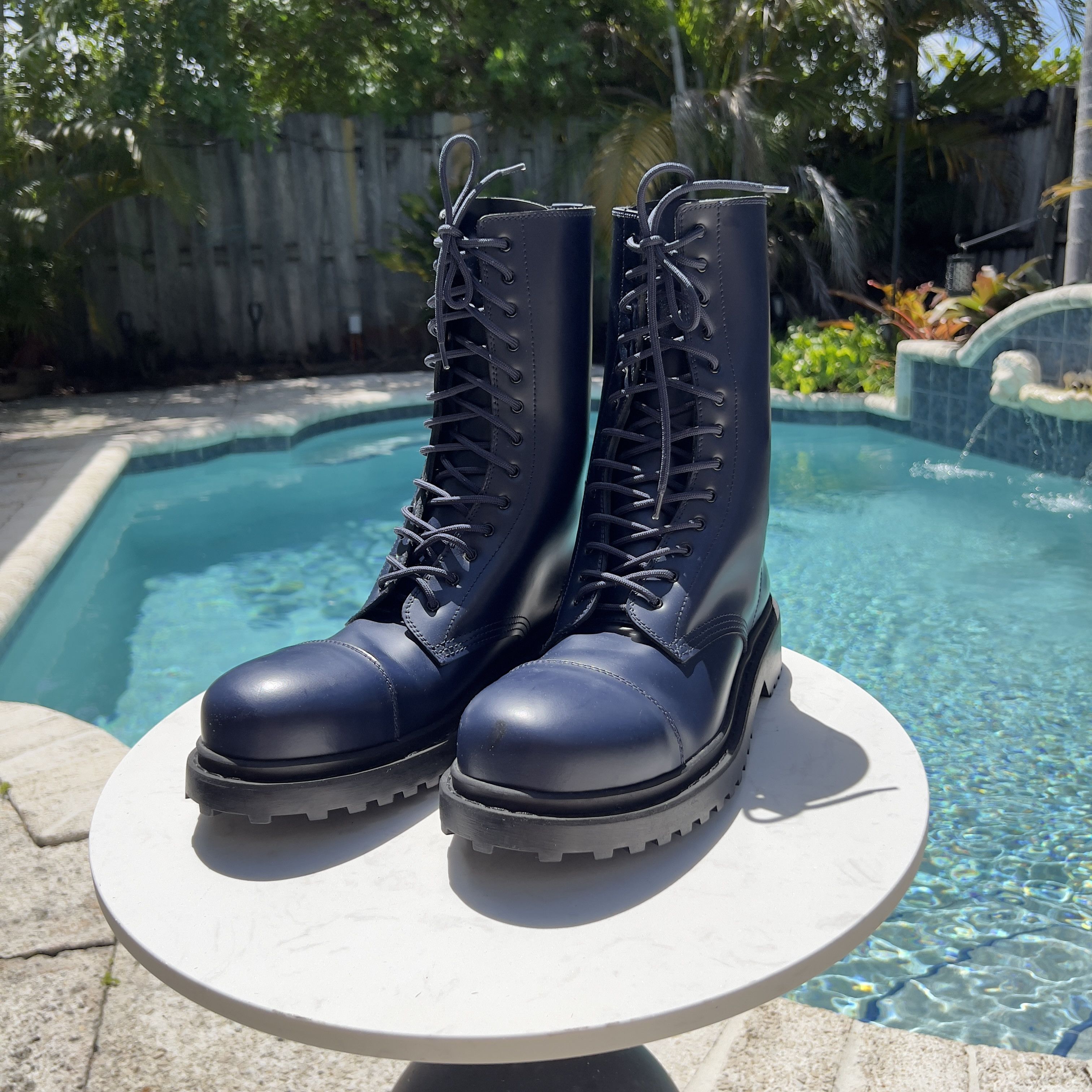 Balenciaga Balenciaga Strike Leather Lace-Up Combat Boots - Navy Blue Size US 11 / EU 44 - 2 Thumbnail