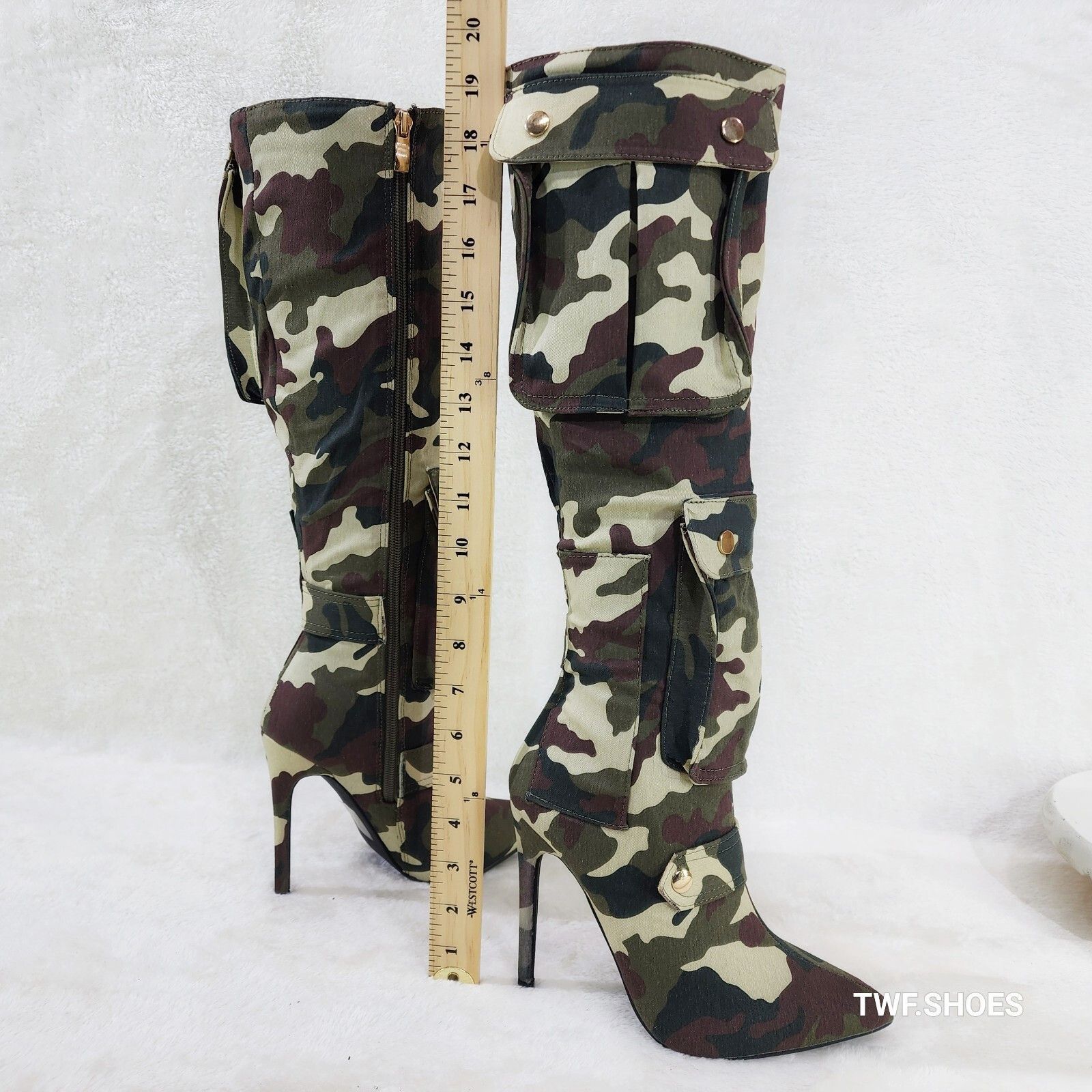 Other Army Girlz Canvas Camouflage Camo Cargo Knee High Stiletto H Size US 7.5 / IT 37.5 - 2 Thumbnail