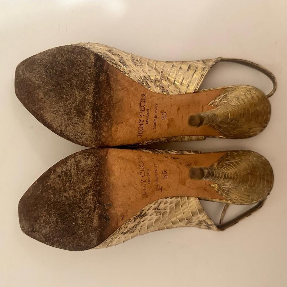 Jimmy Choo Jimmy Choo Nova Gold Snakeskin Leather Platform Slingback 36 Size US 5 / IT 35 - 8 Thumbnail