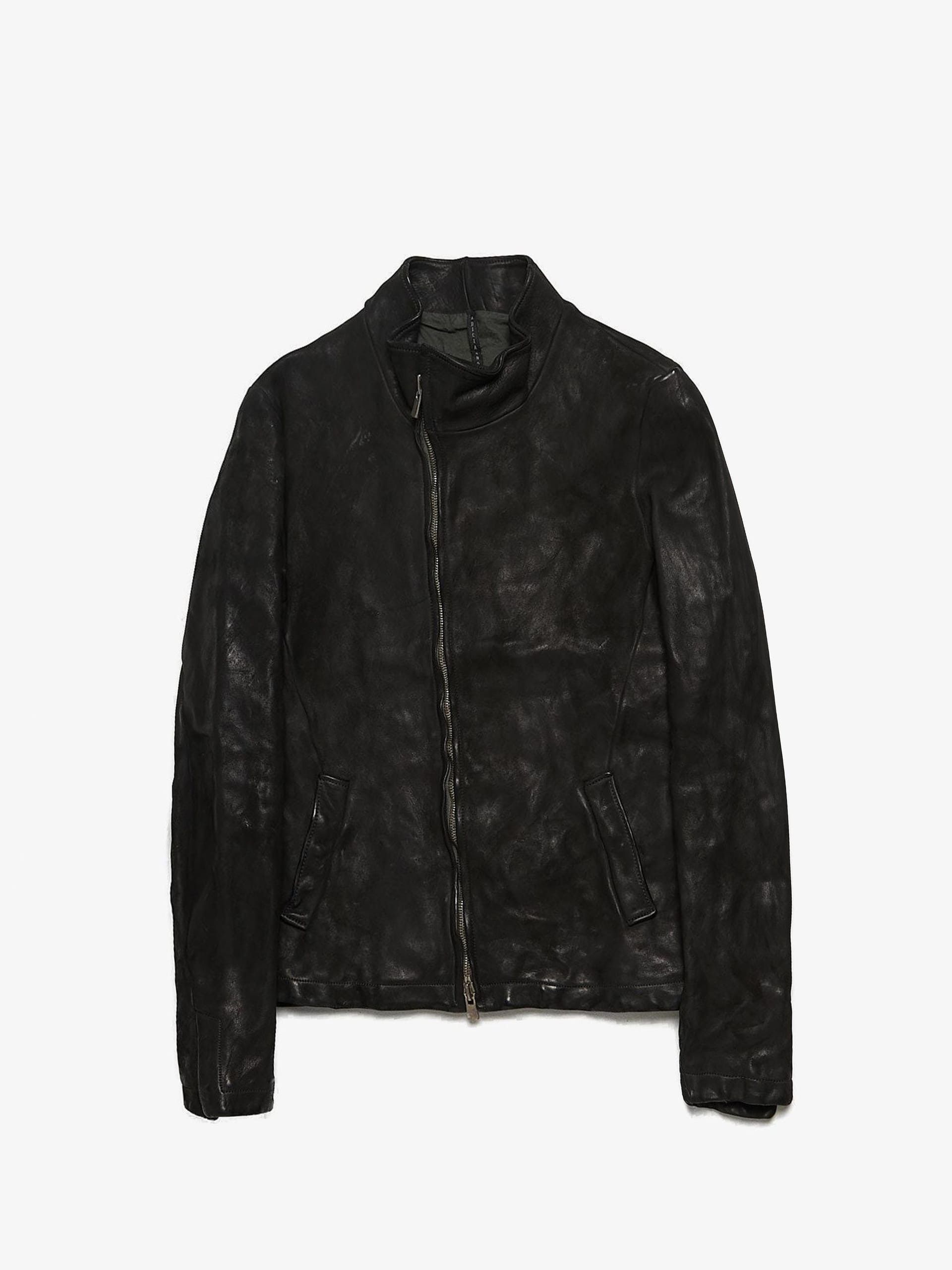 image of A Diciannoveventitre Black Heavy Leather Zipped Jacket, Men's (Size XL)