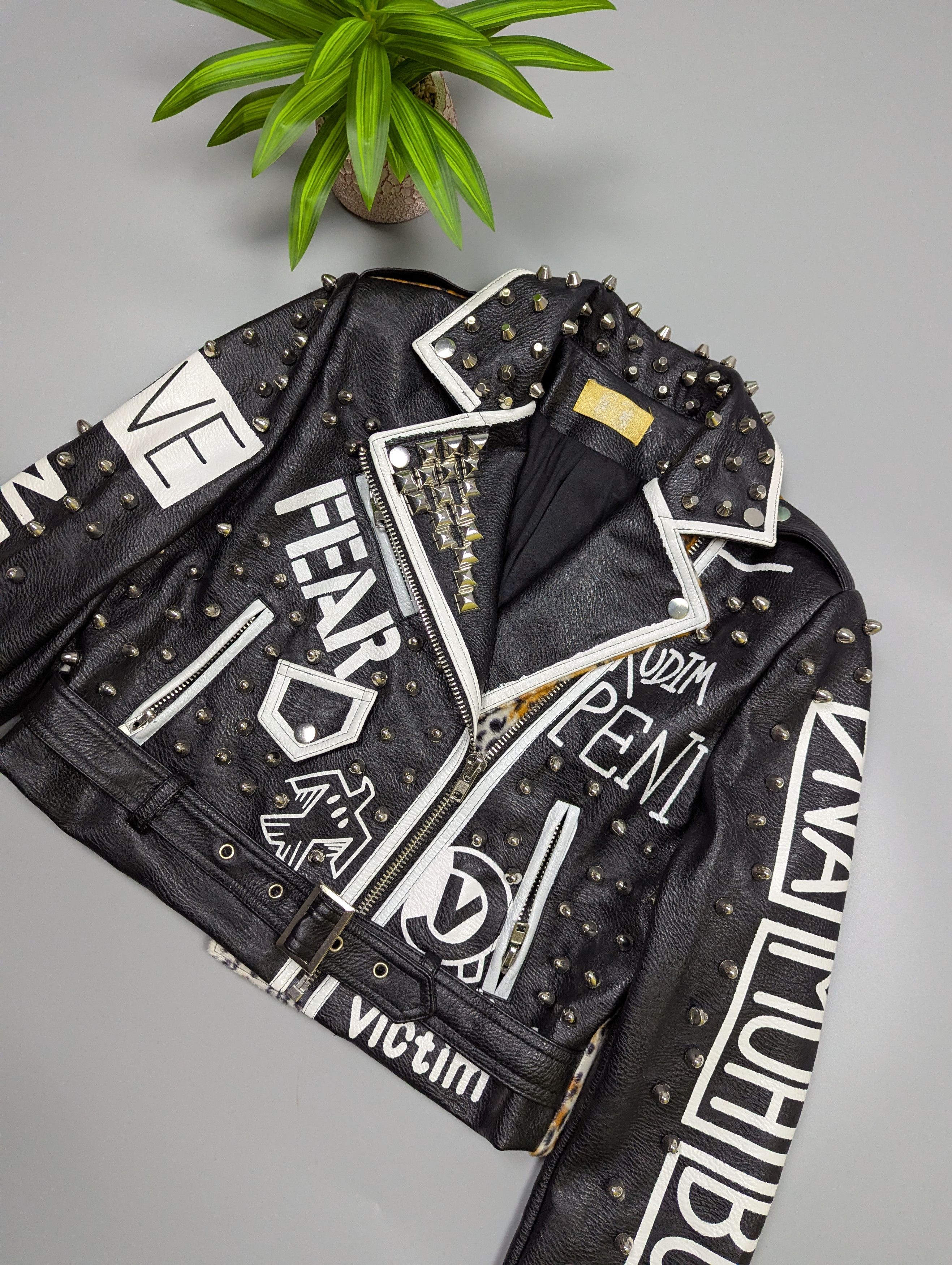 Hysteric Glamour Y2K Punk Rock Studded Graffiti Jacket Biker Leather Style Size M / US 6-8 / IT 42-44 - 6 Thumbnail