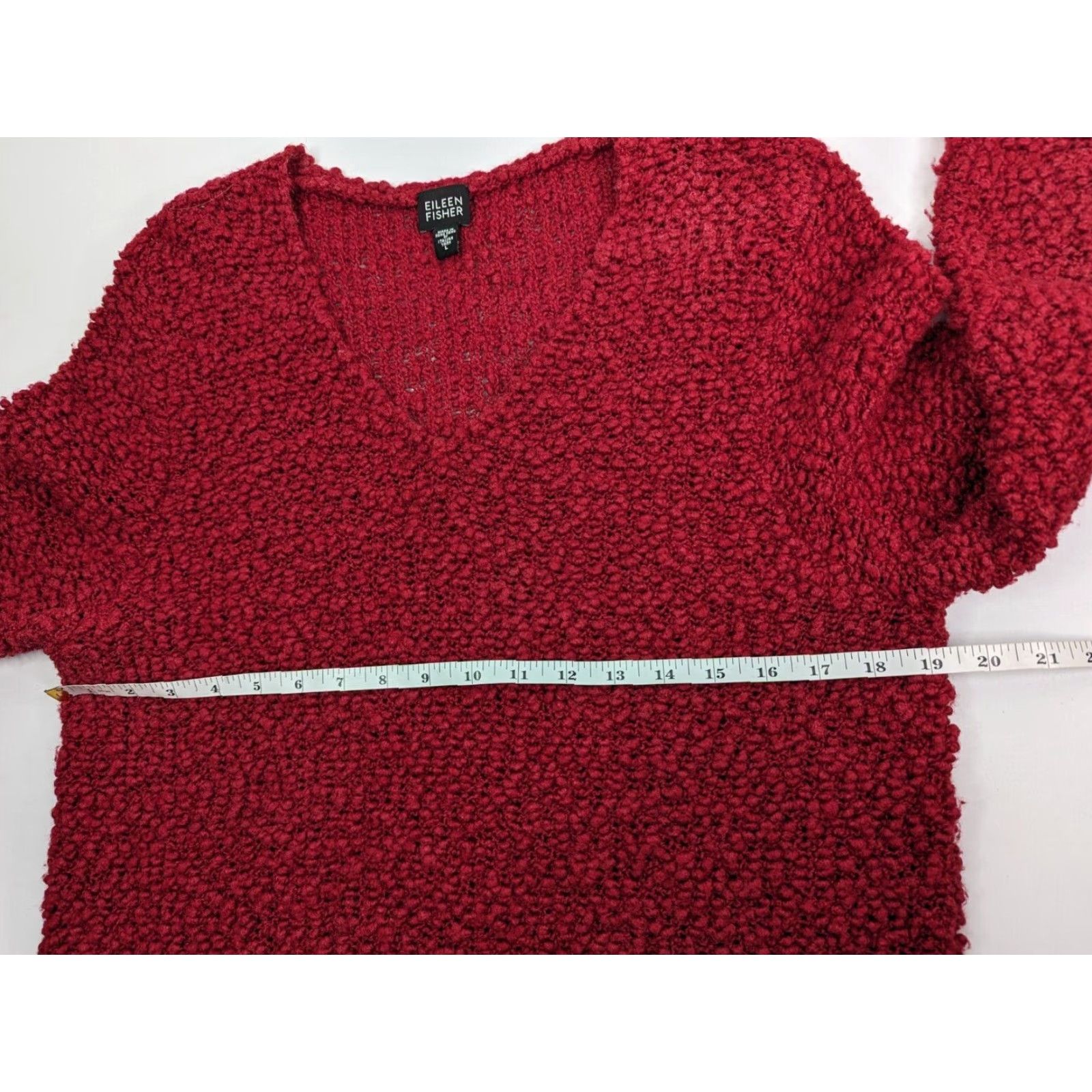 Eileen Fisher Eileen Fisher Sweater Lady Large Red Wool Silk Textured Popcorn V-Neck Slouchy Pullover Knit Open-Knit Size L / US 10 / IT 46 - 6 Thumbnail