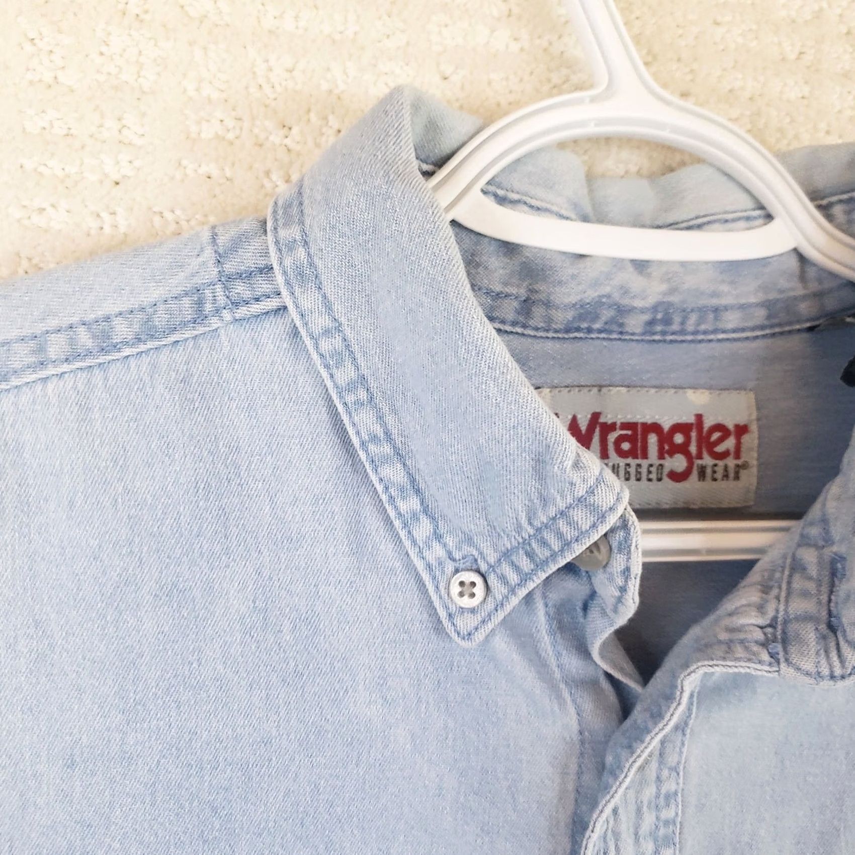 Wrangler Wrangler Rugged Wear Denim Shirt Mens Large Blue Button Up 100% Cotton Classic Western Cowboy Grunge Workwear Size US L / EU 52-54 / 3 - 6 Thumbnail