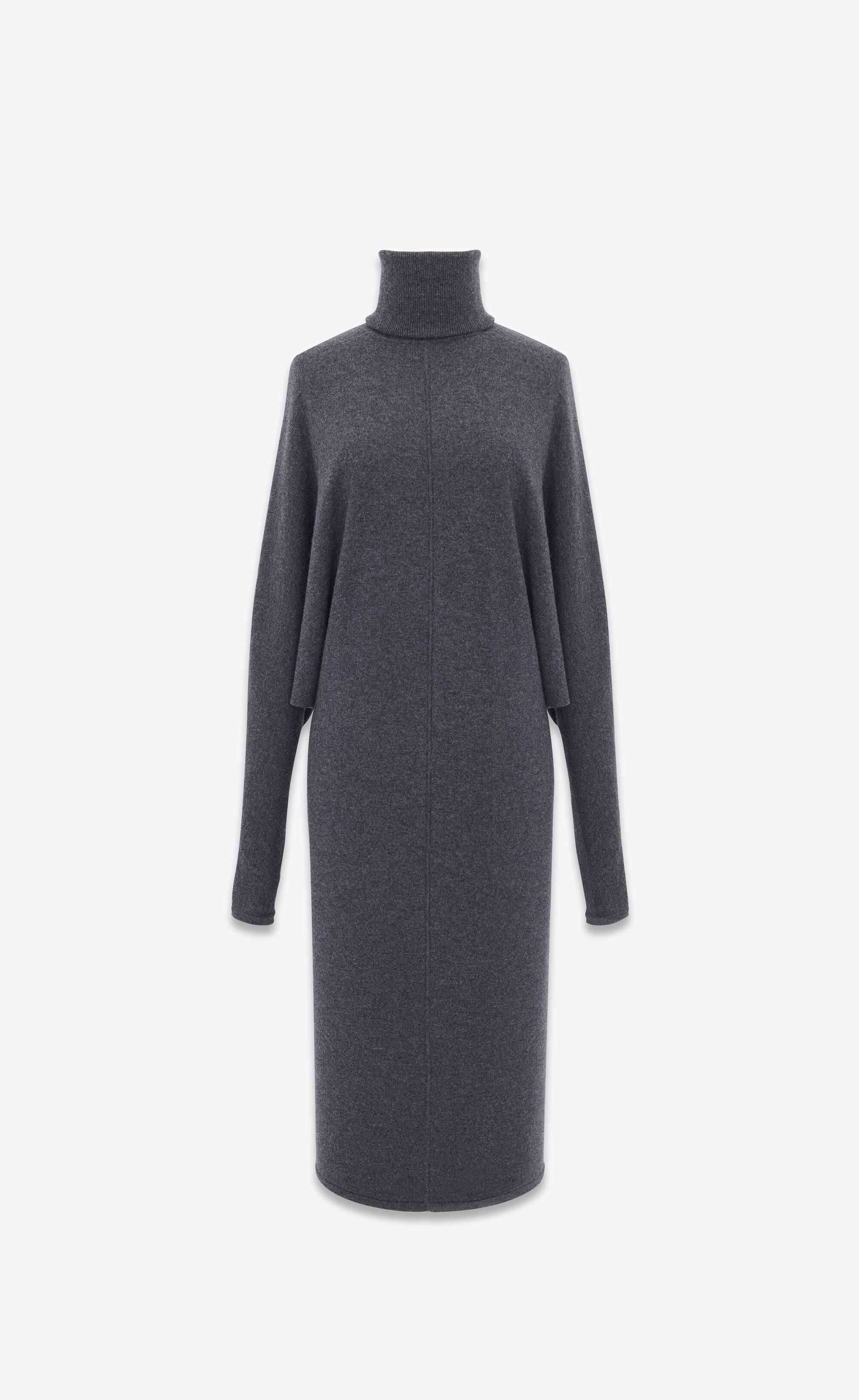 Saint Laurent Paris o1tp1o1224 Turtleneck Midi Dress In Wool in Grey Size S / US 4 / IT 40 - 1 Thumbnail
