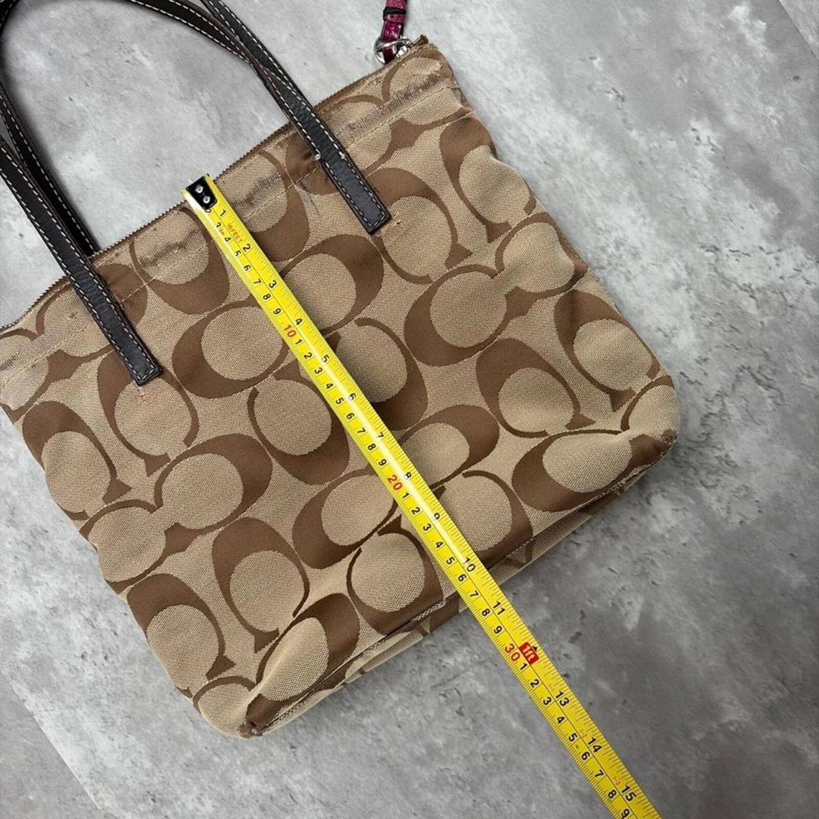Coach Y2K Coach Signature Stripe Khaki Magenta Jacquard Tote Bag Size ONE SIZE - 7 Thumbnail