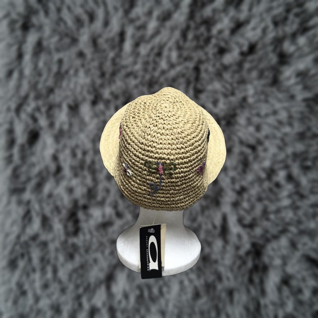 Vintage VINTAGE August Sun Hat Beaded Dragonflies Paper Straw Boho Chic Beachy Women One Size Beige Summer Size ONE SIZE - 1 Thumbnail