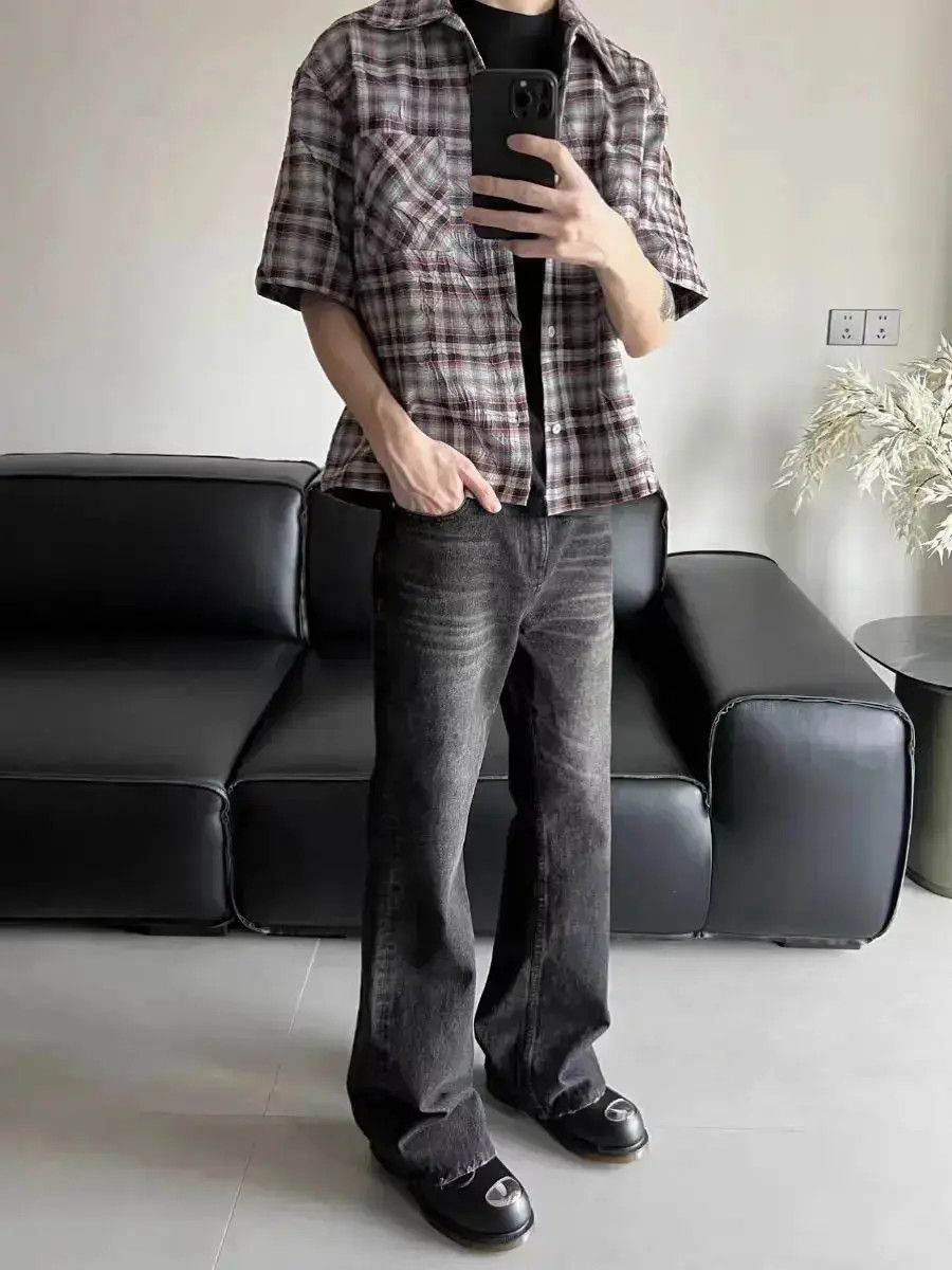 Japanese Brand Washed and frayed micro flare distressed jeans Size US 32 / EU 48 - 1 Thumbnail