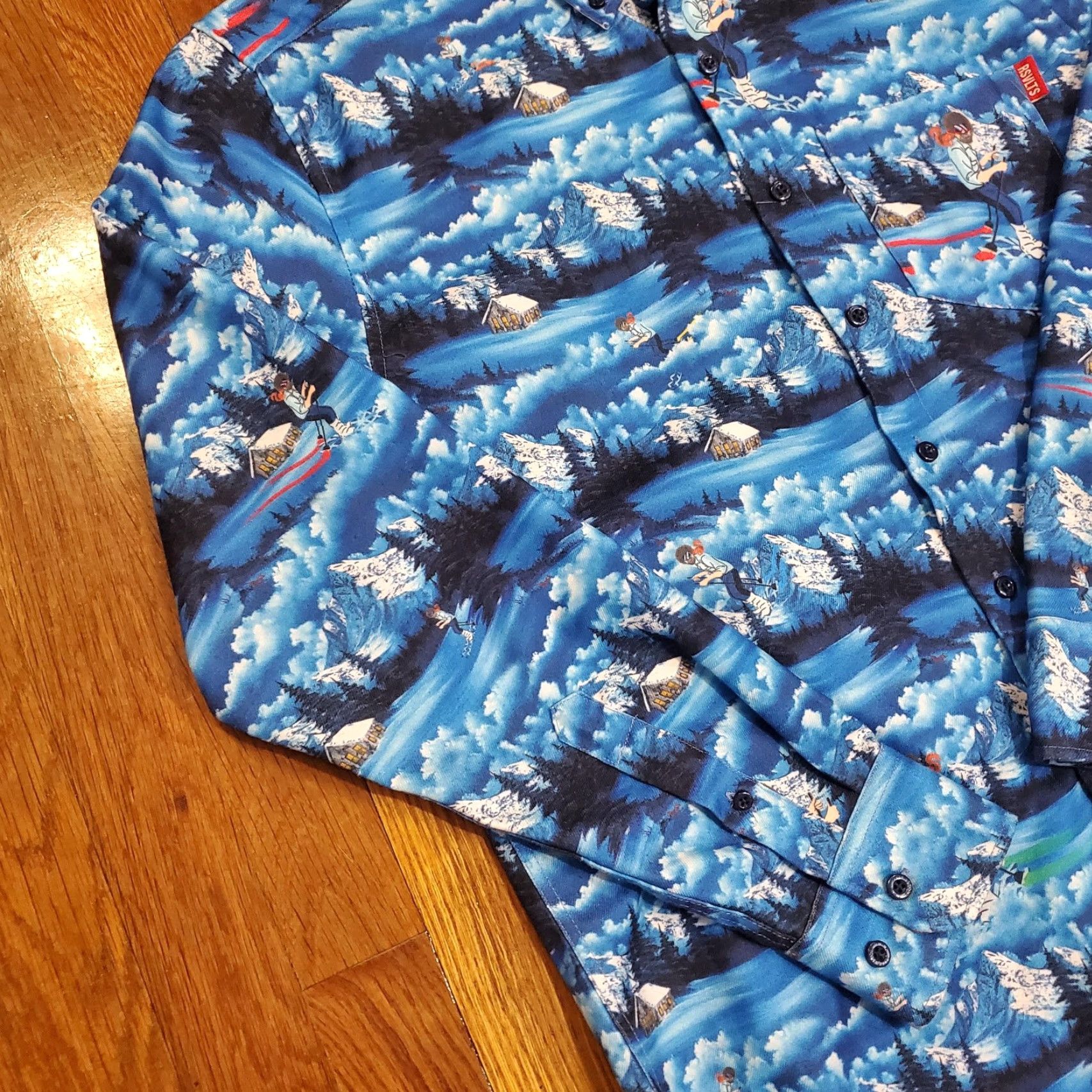 Vintage RSVLTS Bob Ross Shirt Mens Medium Blue Winter Skiing Mountains Button Up Pattern Geofrost? Size US M / EU 48-50 / 2 - 2 Thumbnail
