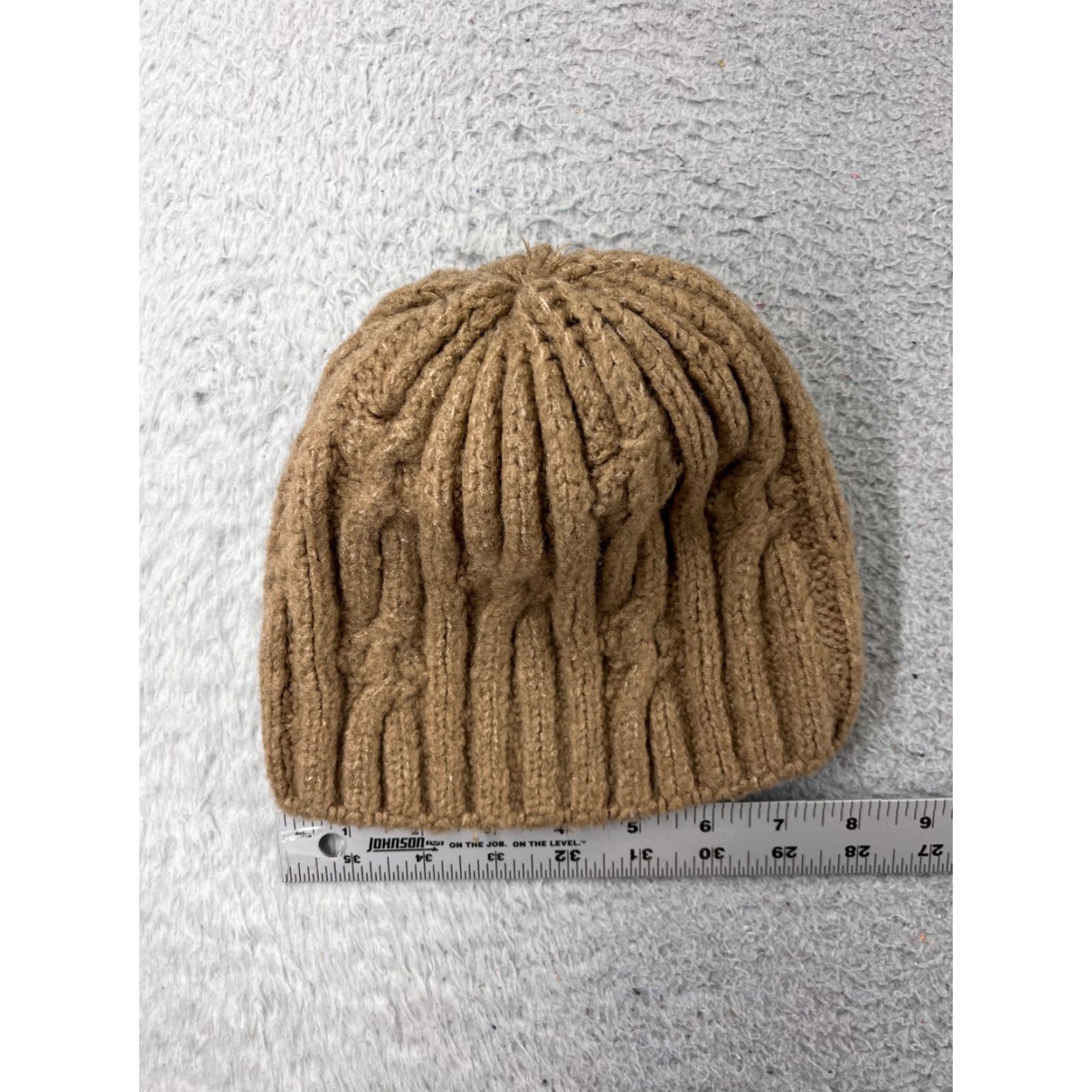 Vintage Beanie Toque Hat Womens One Size Beige Knit Acrylic Blend Faux Fur Winter Ski Pom Size ONE SIZE - 5 Thumbnail