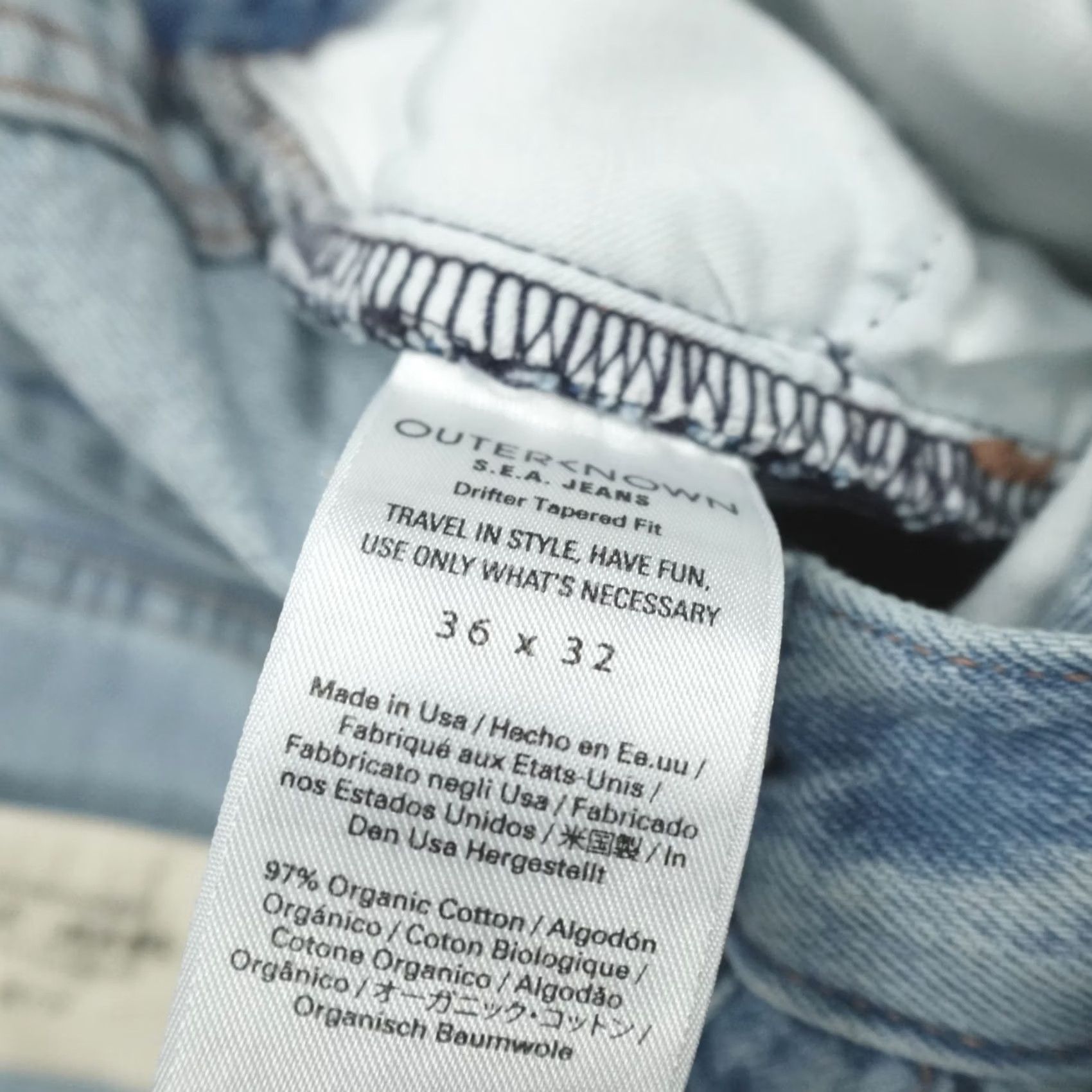 Outerknown Outerknown Sea Jeans Drifter Tapered Fit 36x32 Organic Cotton RLW Blue Jeans Men Regular 5-Pocket Denim Vintage No Size US 36 / EU 52 - 4 Thumbnail