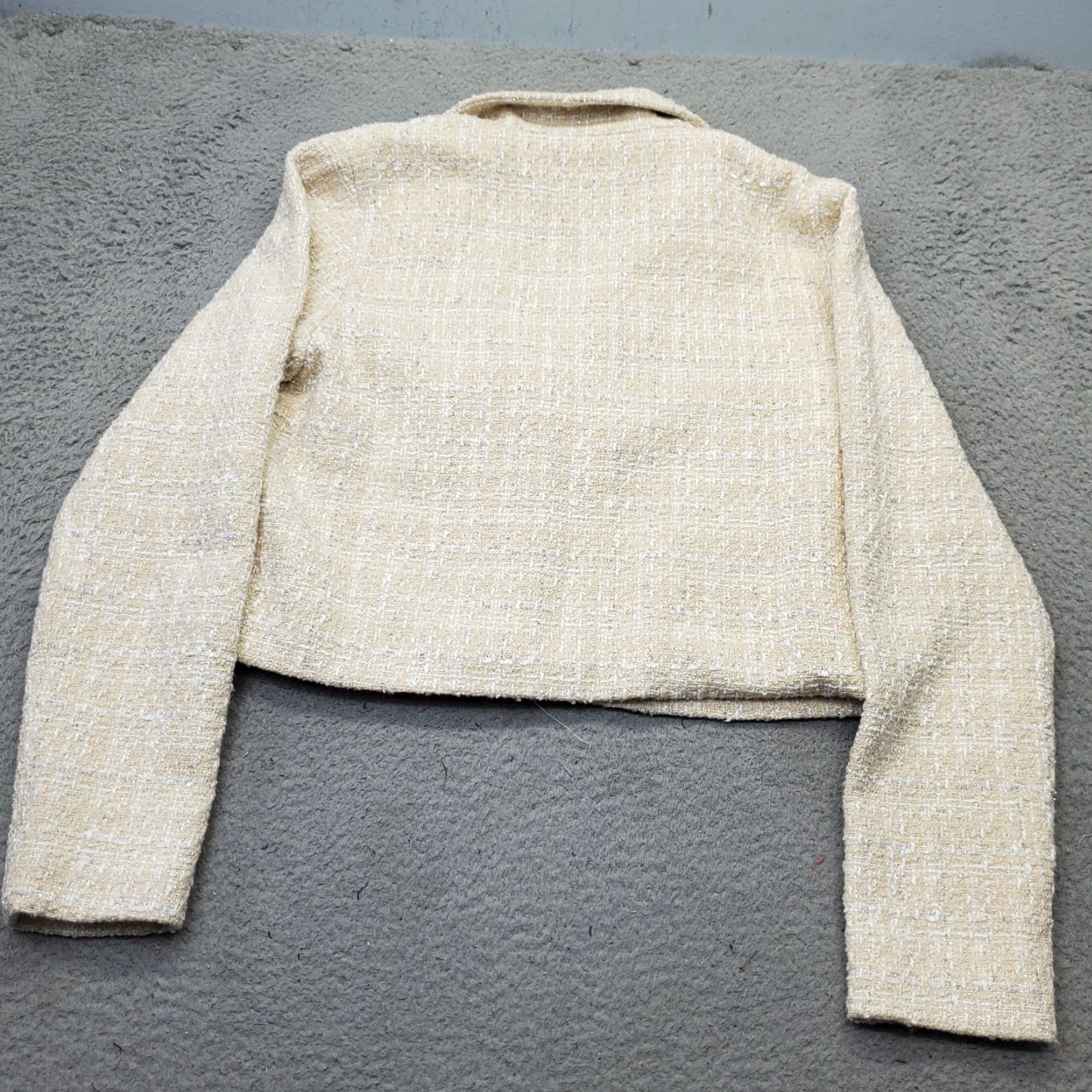 Vintage Whiteroom + Cactus Blazer Womens Size L Tan Lined Peak Lapel Cropped Tweed Jacket EUC Size L / US 10 / IT 46 - 2 Thumbnail