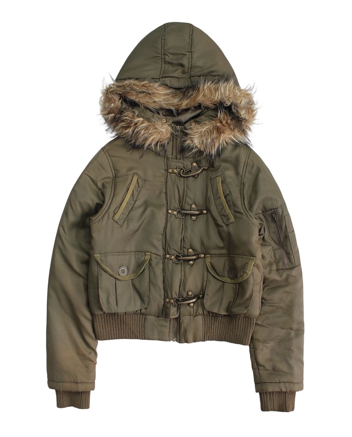 2000S PUMPKIN MILITARY FUR HOOD BRASS HOOK BOMBER JACKET
