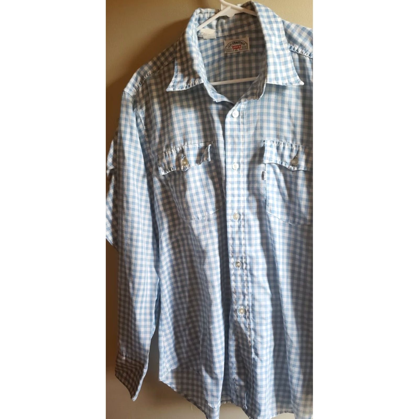 Levi's VINTAGE Levi’s Button-Down Shirt Blue White Check Cotton XL Long Sleeve Casual Workwear Mens Reg Size US XL / EU 56 / 4 - 5 Thumbnail