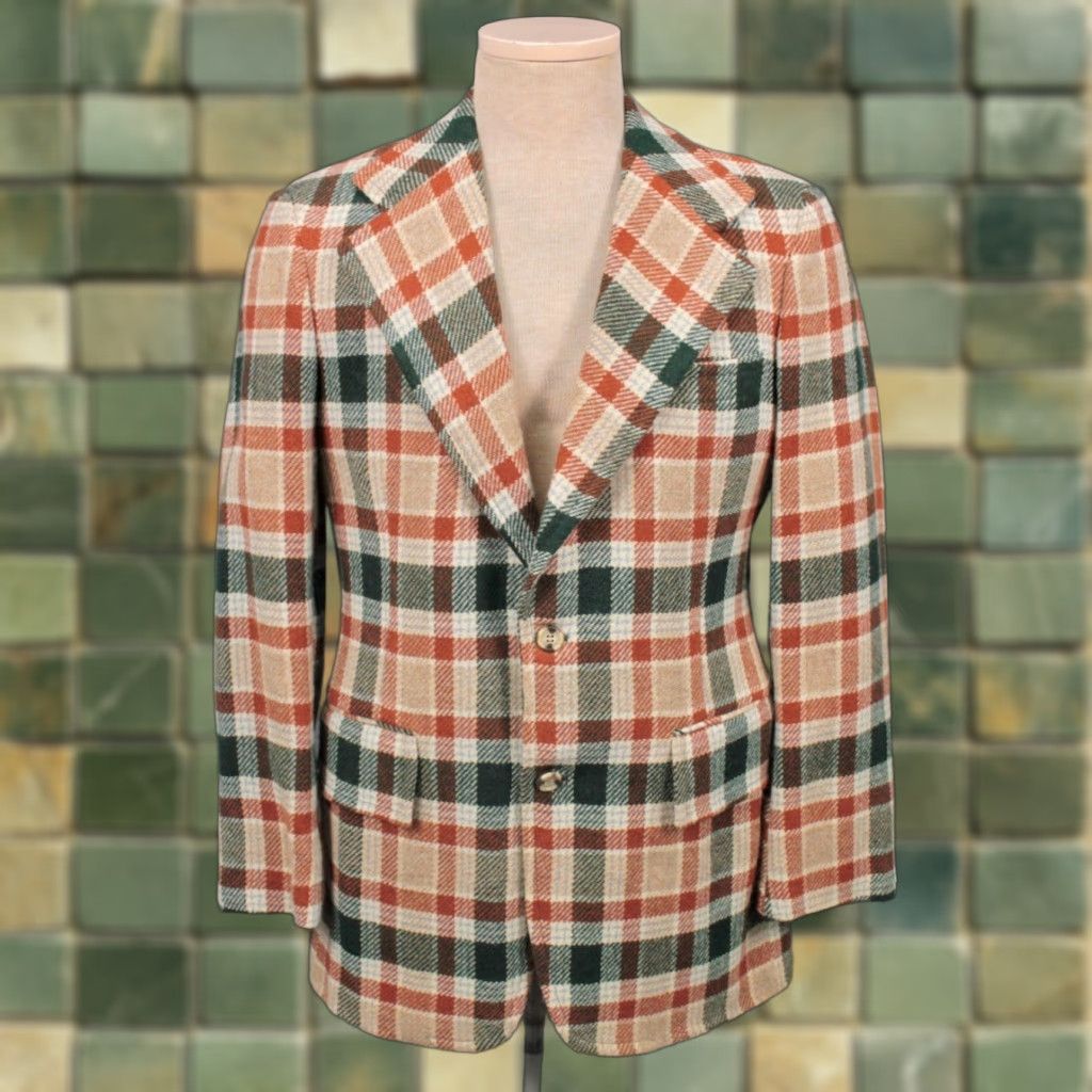 Vintage VINTAGE Mens VTG NOS 70s Green & Orange Plaid Blazer / Jacket Sz 36 R 1970s Wool Size 36R - 1 Thumbnail