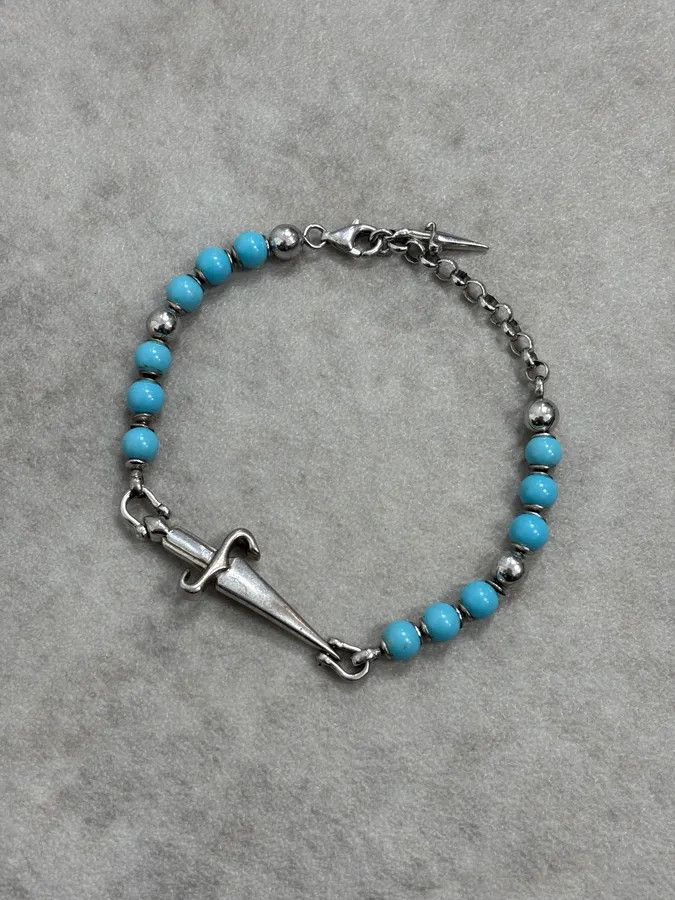 Vintage 2000s Cesare Paciotti Dagger Light Blue Pearls Silver Bracelet Size ONE SIZE - 1 Thumbnail