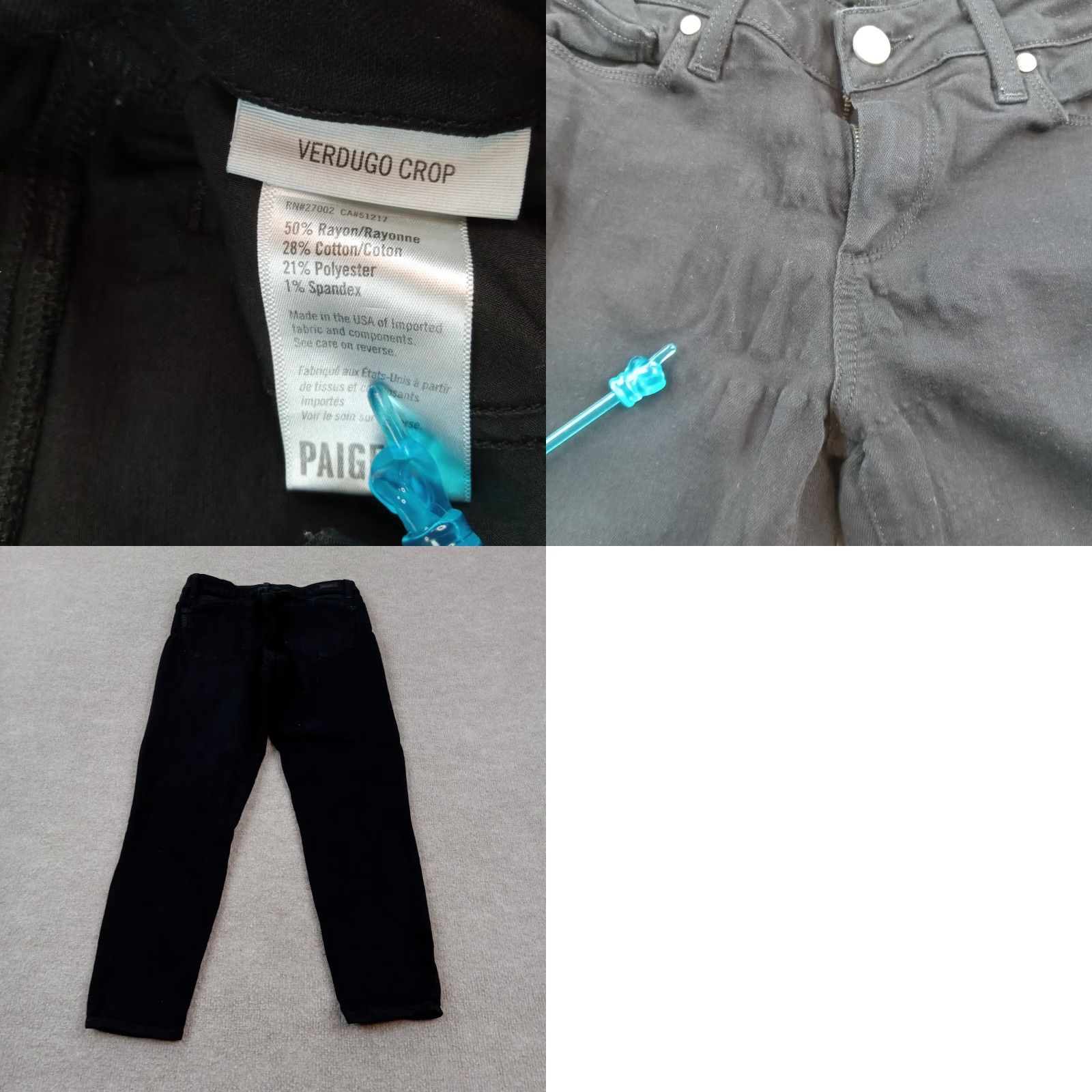 Paige Paige Womens Black Skinny Jeans 28x24 Verdugo Crop Stretch Cotton Size 28" / US 6 / IT 42 - 8 Thumbnail