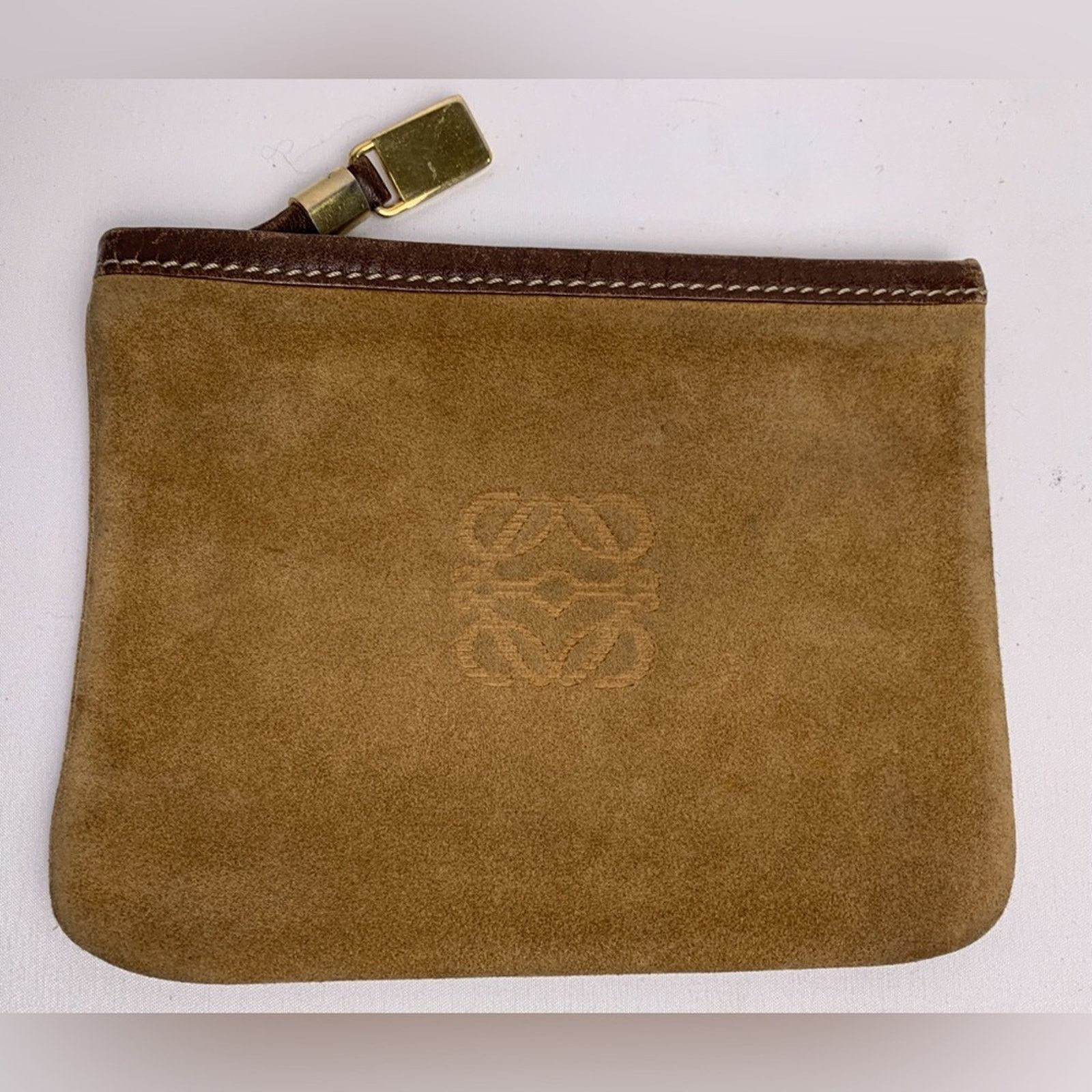 Loewe Loewe Tan Camel Suede Zip Pouch Size ONE SIZE - 1 Thumbnail